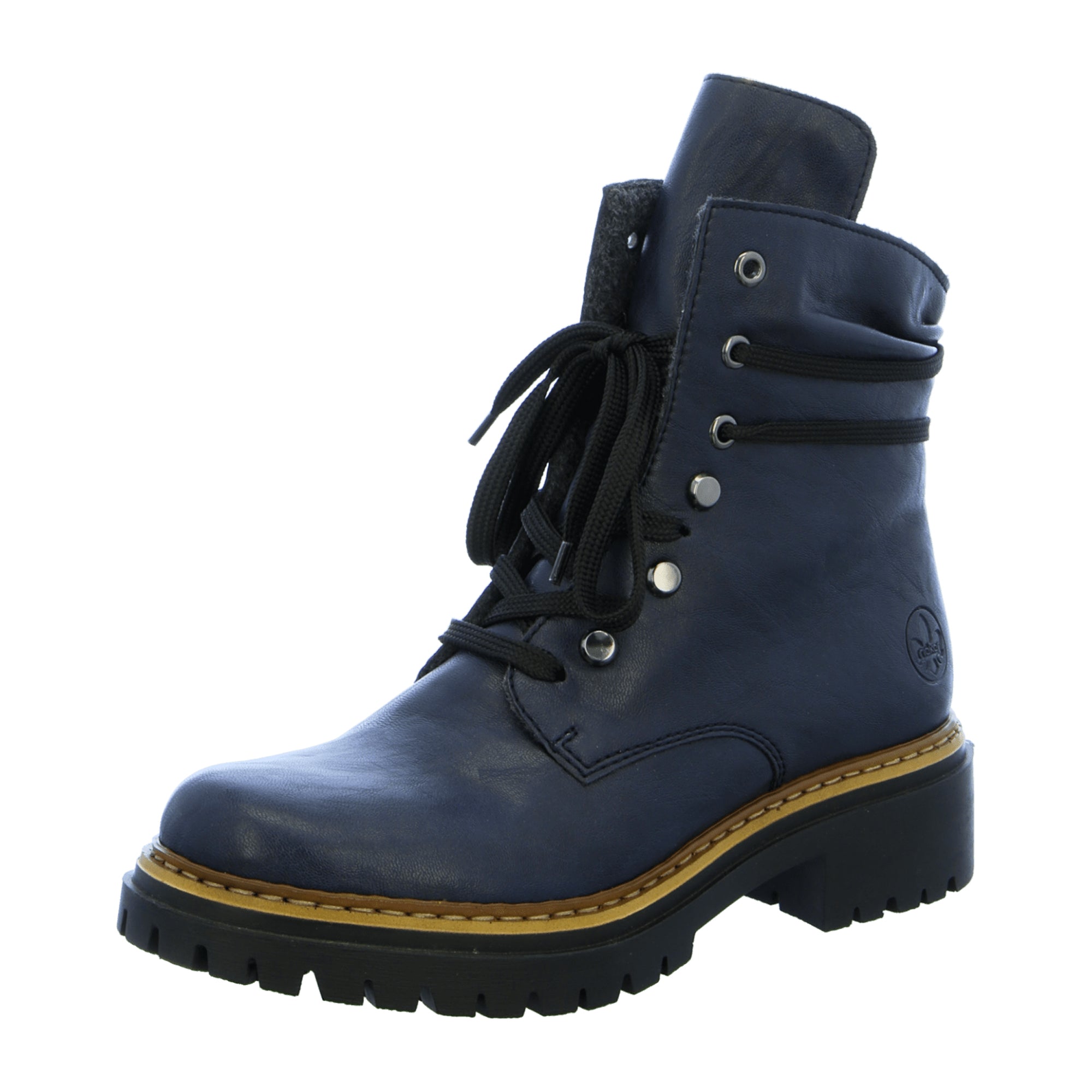 Rieker Women's Blue Biker Boots with Zipper and Laces High Shaft Comfort Sole