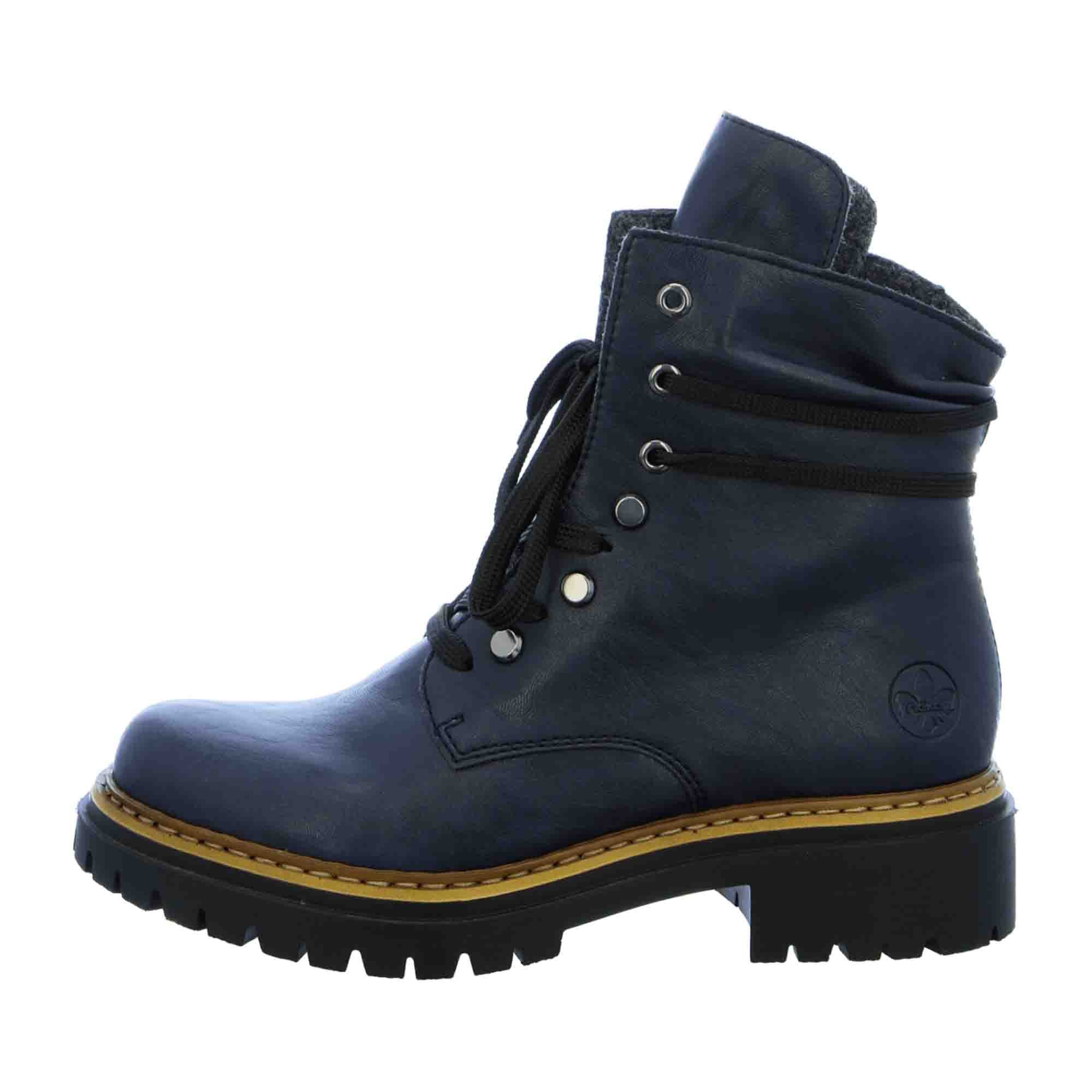 Rieker Women's Blue Biker Boots with Zipper and Laces High Shaft Comfort Sole