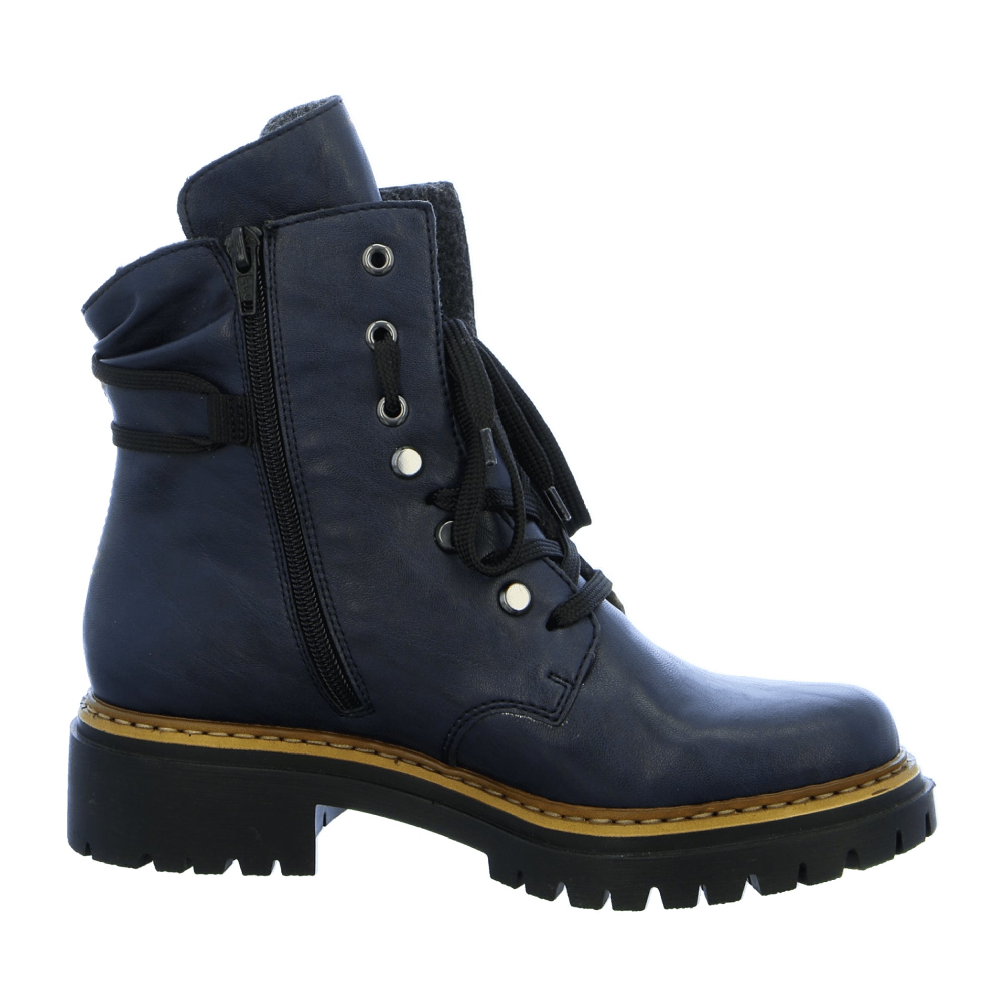 Rieker Women's Blue Biker Boots with Zipper and Laces High Shaft Comfort Sole