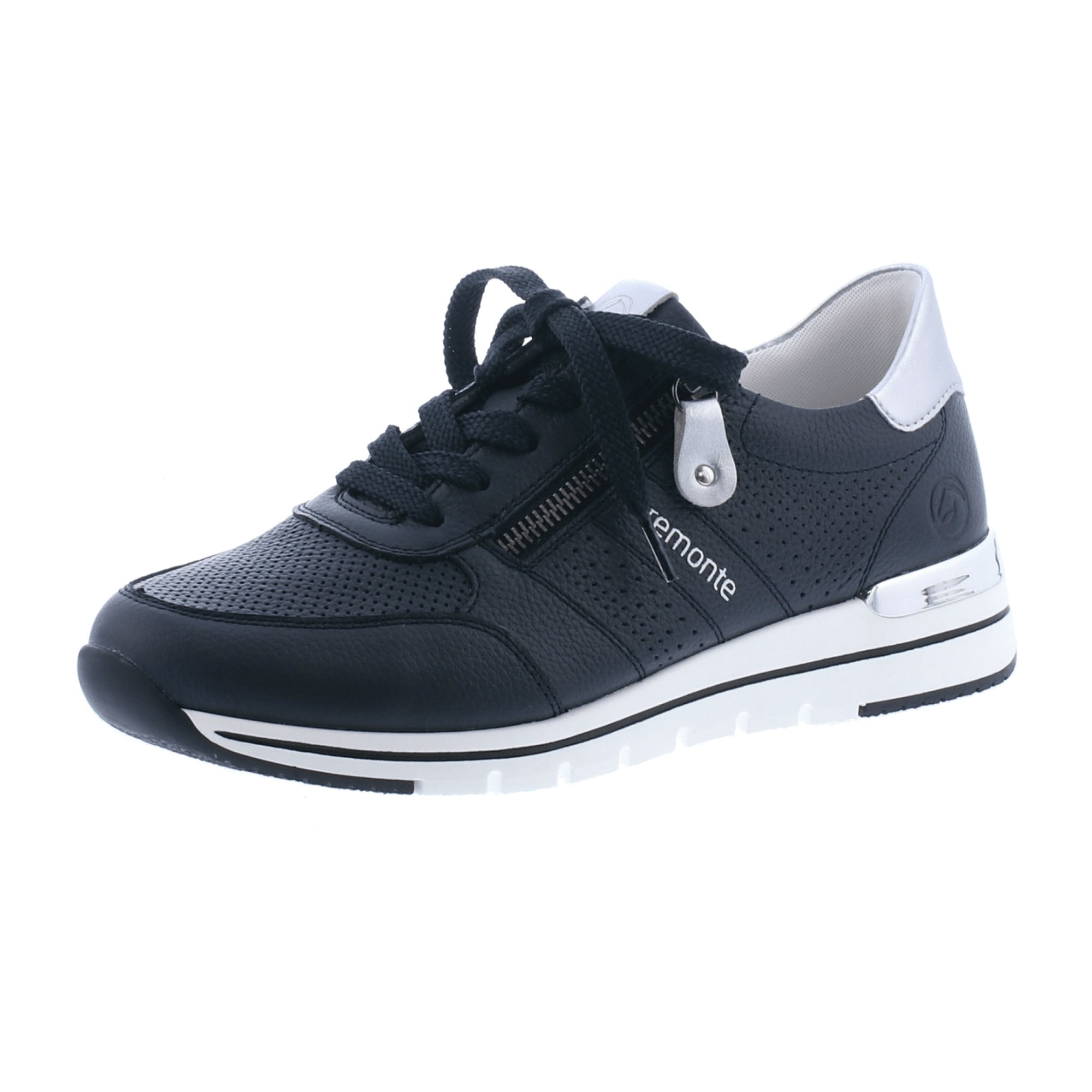 Remonte Blue Leather Sneakers for Women with Laces and Zipper Closure