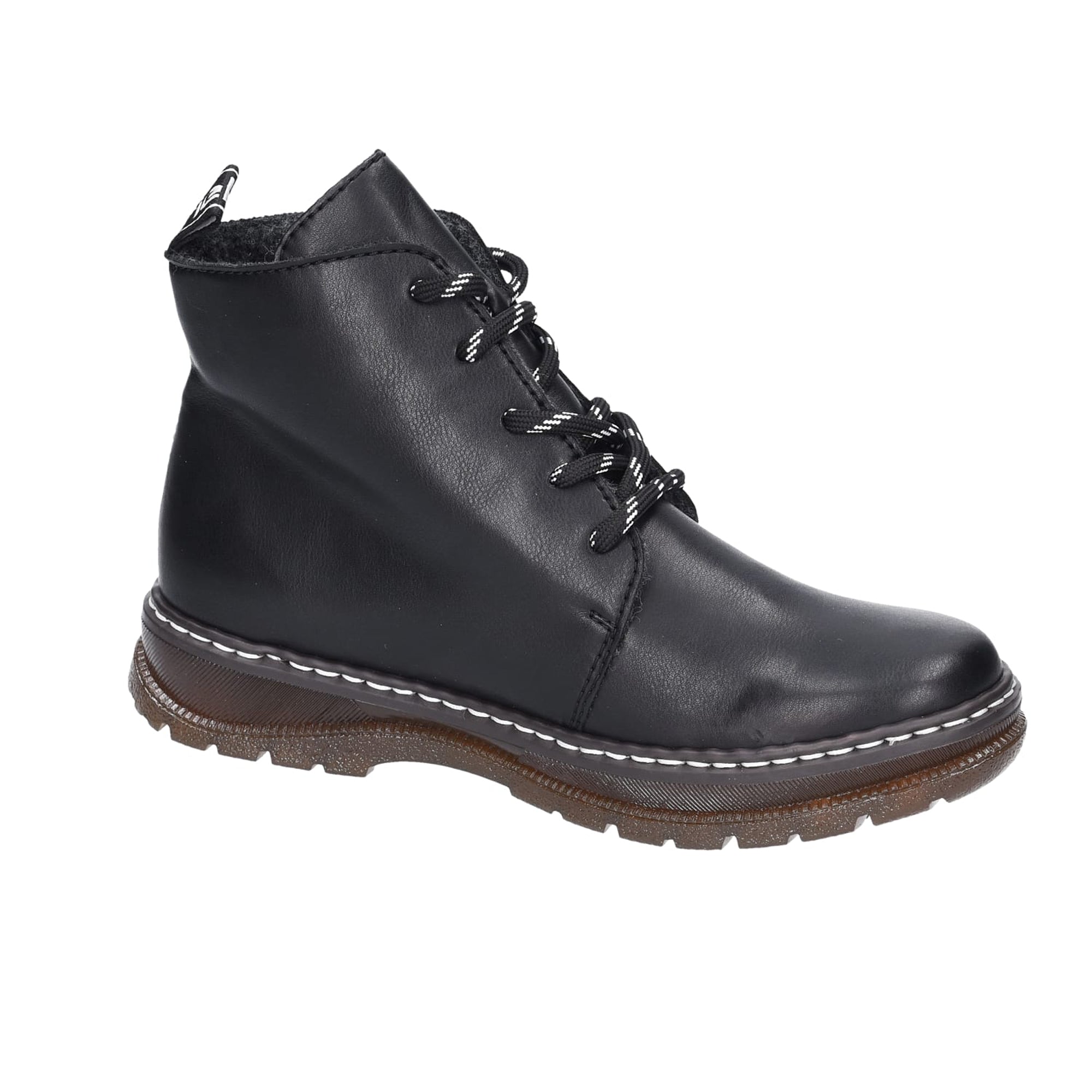 Rieker Women's Black Lace-Up Ankle Boots with Warm Lining for Fall and Winter