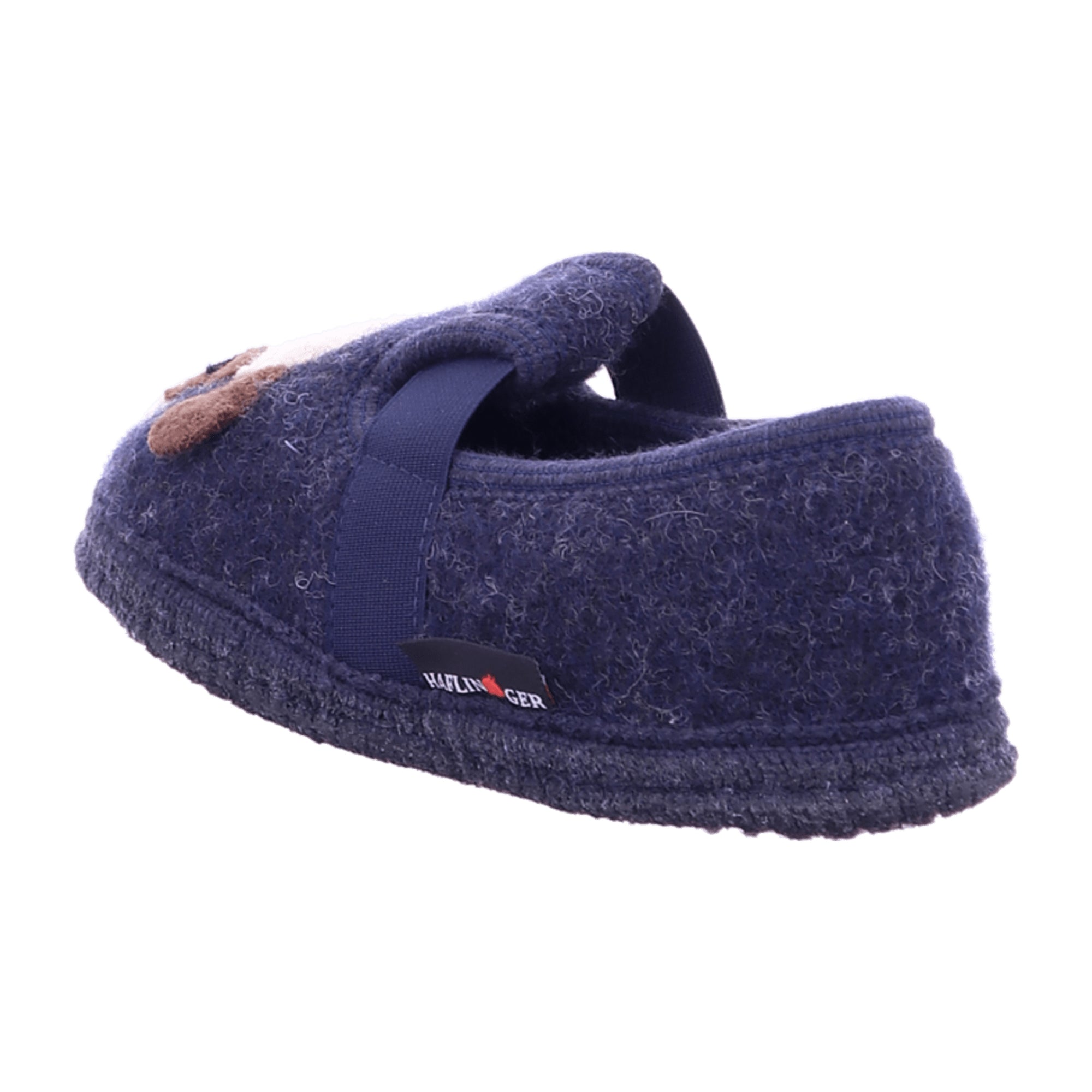 Haflinger Kids' Cozy Wool Slipper Shoes with Embroidered Pets, Captain Blue