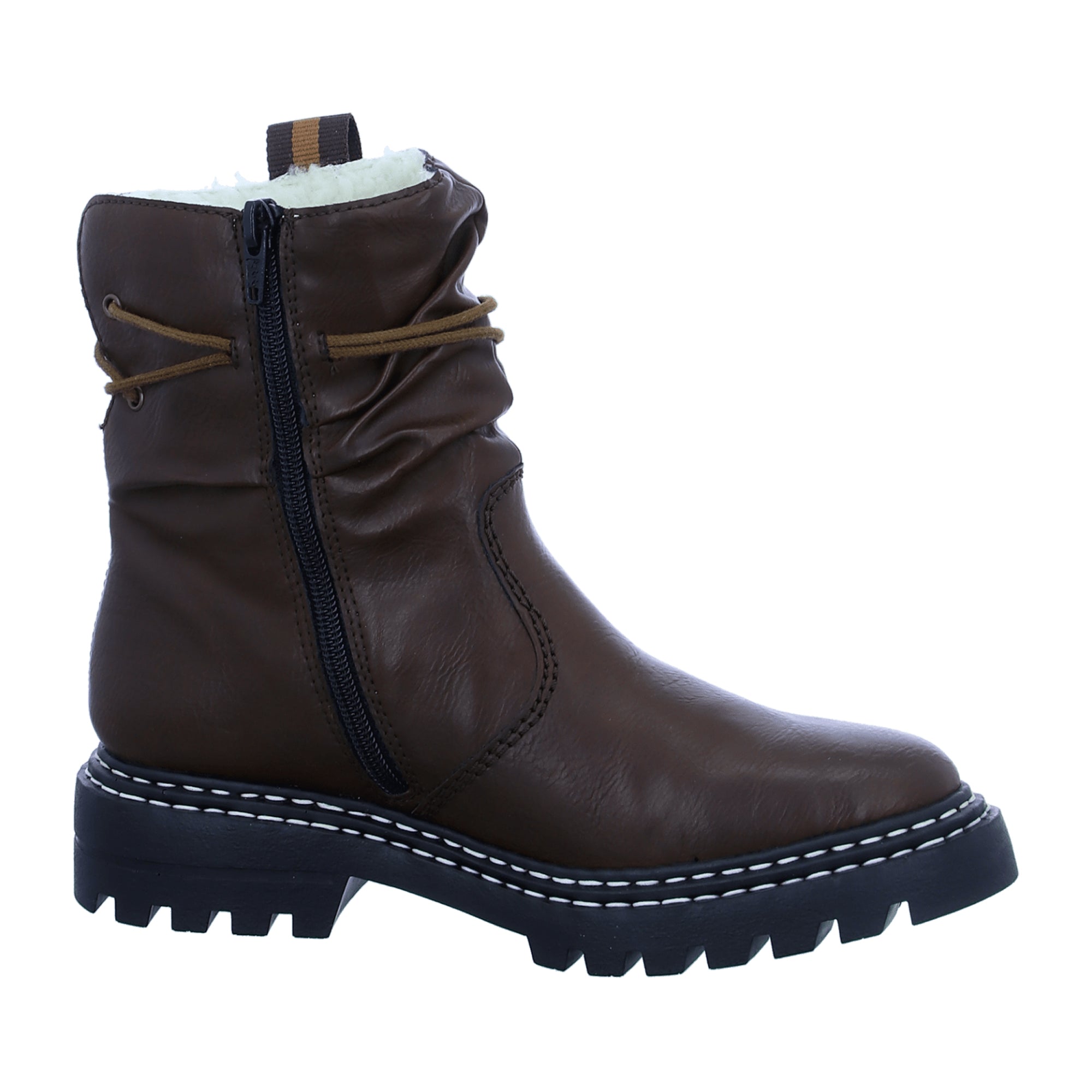 Rieker HWK Women's Brown Boots Flat Heel Zip Fall Winter Warm Lined Normal Width