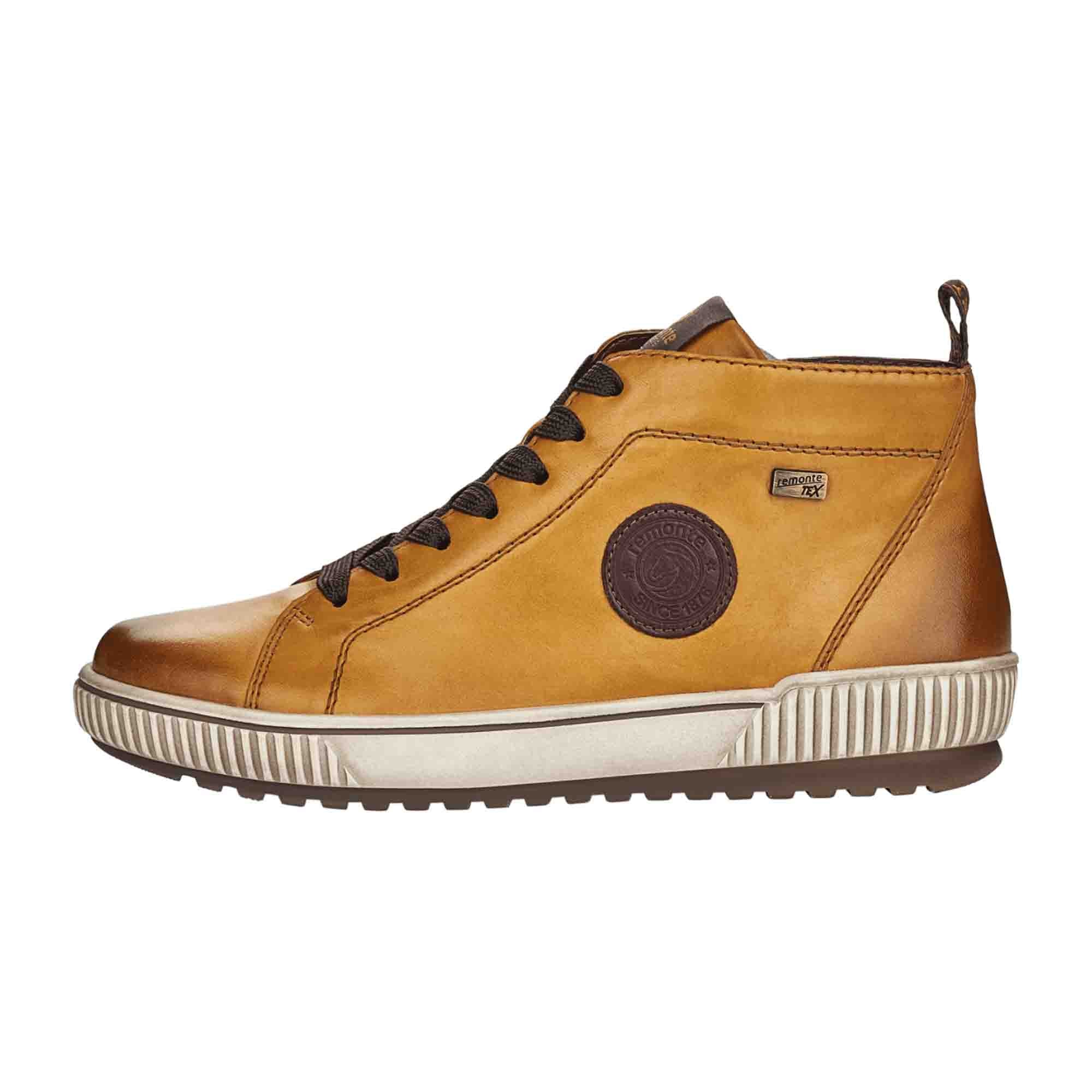 Remonte Yellow Women's Casual Leather Boots with Warm Lining and Easy Zip Closure