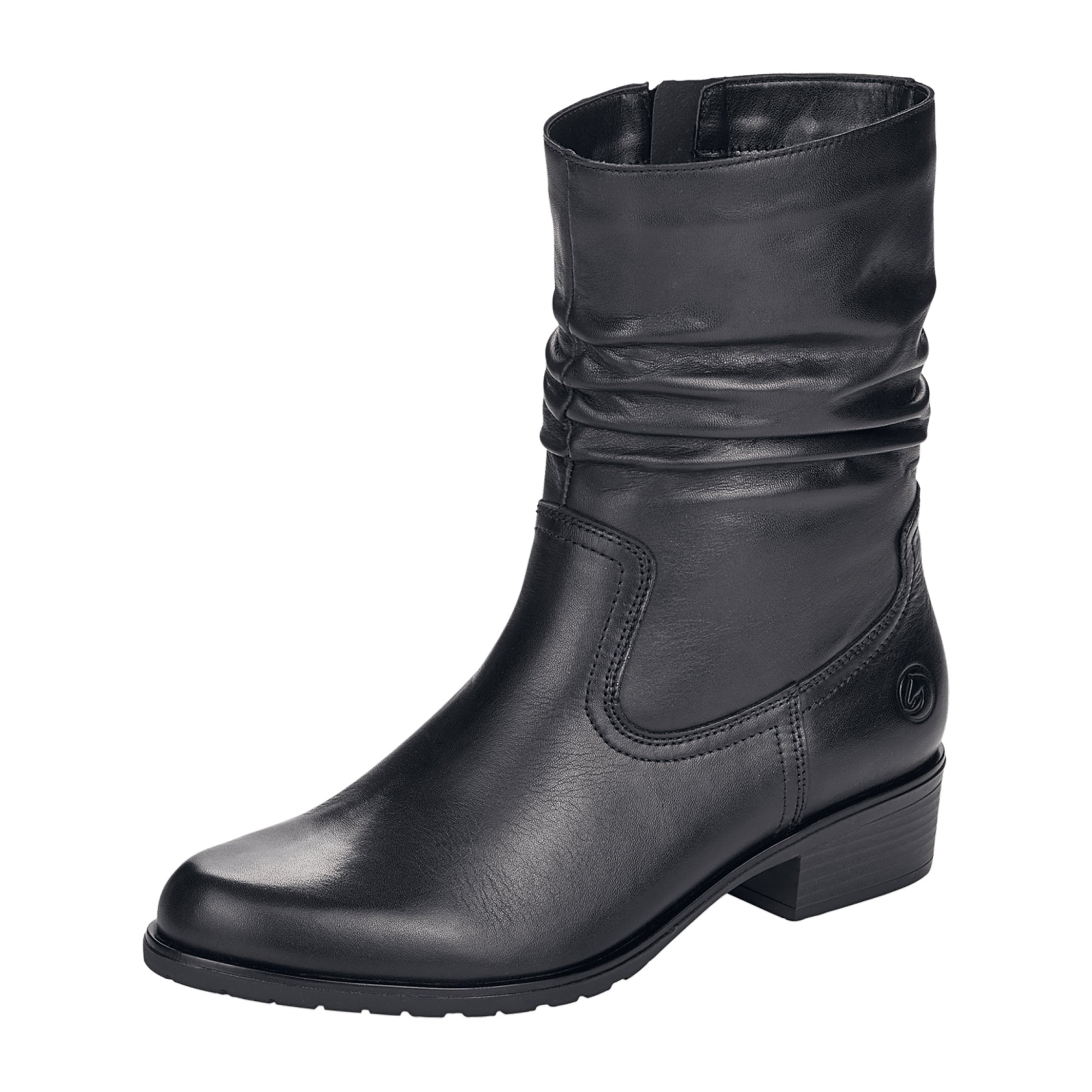 Remonte Dorndorf Ladies Black Leather Boots with Velvet Lining and Zip Closure