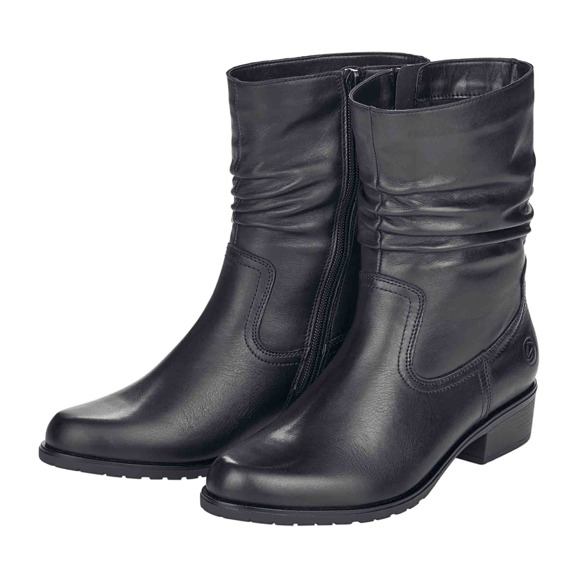 Remonte Dorndorf Ladies Black Leather Boots with Velvet Lining and Zip Closure