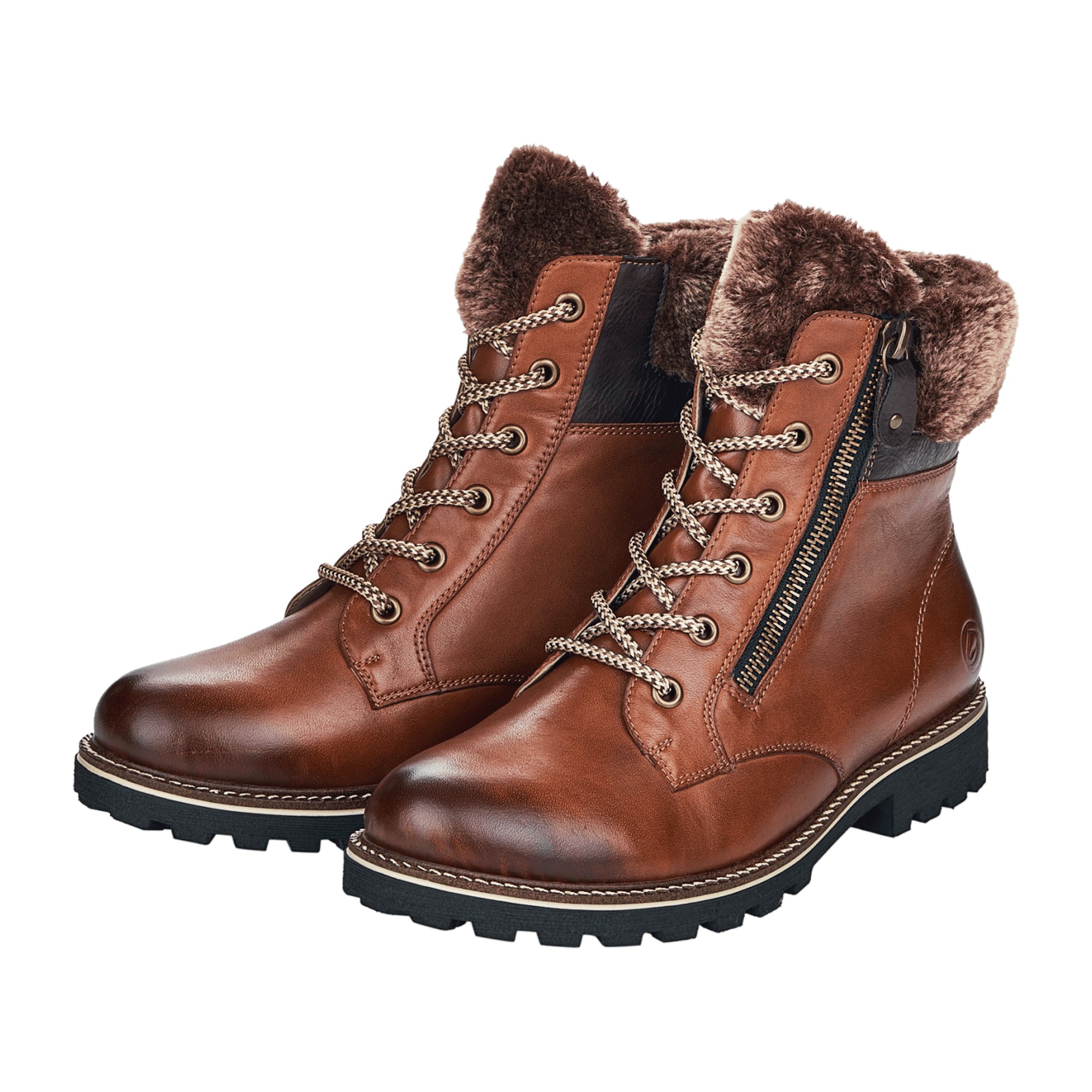 Remonte Brown Leather Winter Boots for Women with Fur Lining and Zip Closure