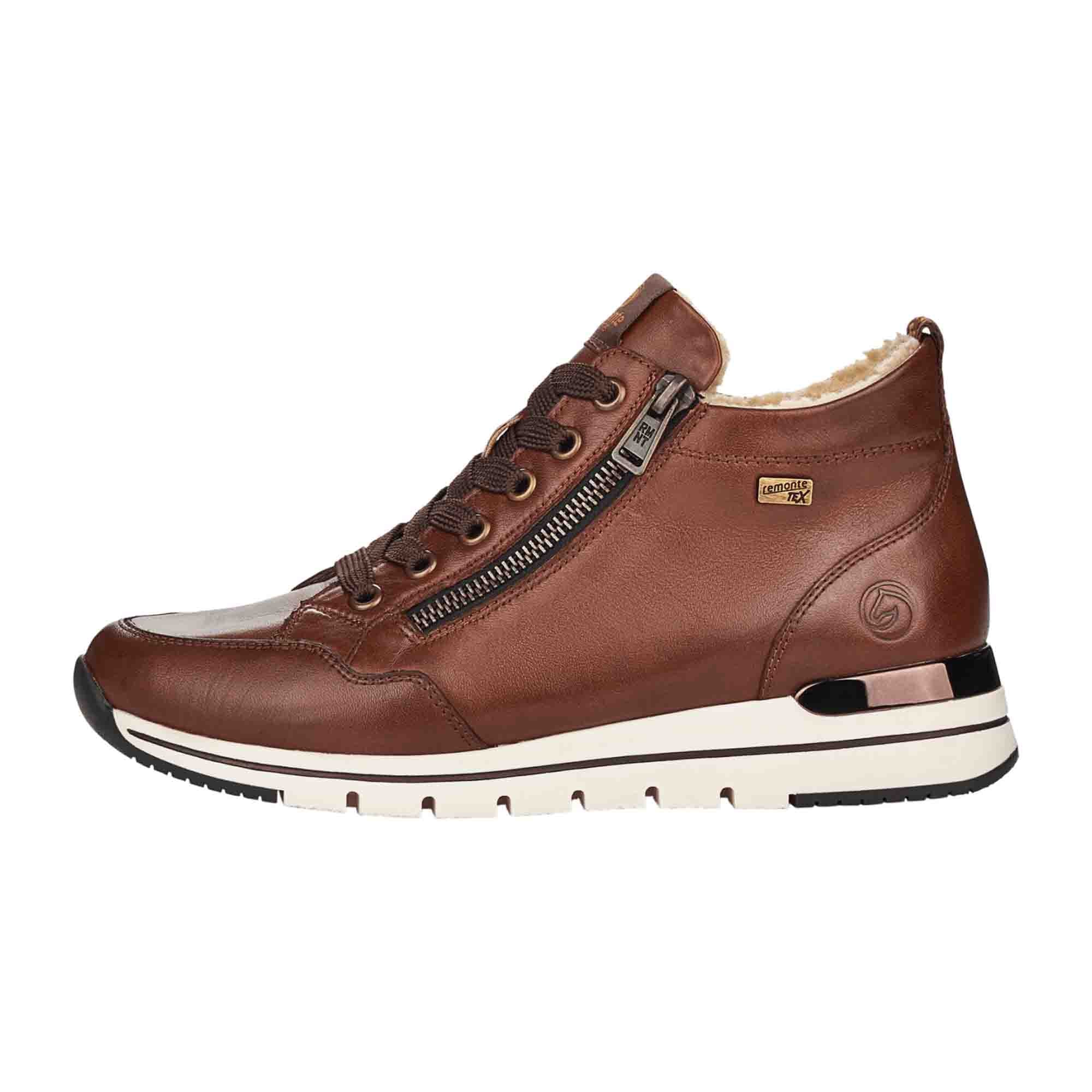 Remonte Women's Brown High-Top Sneakers with SoftFoam and Warm Lining