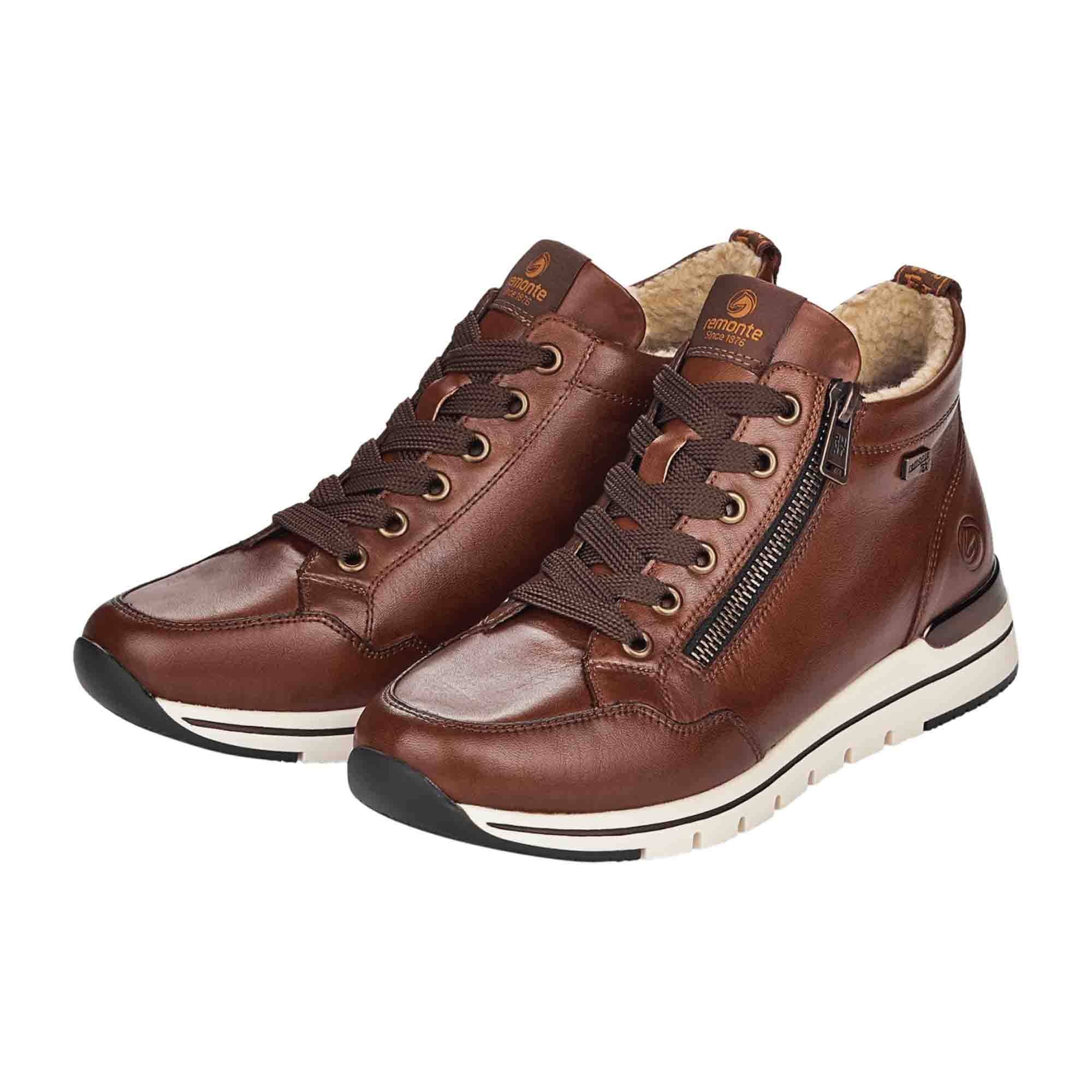 Remonte Women's Brown High-Top Sneakers with SoftFoam and Warm Lining