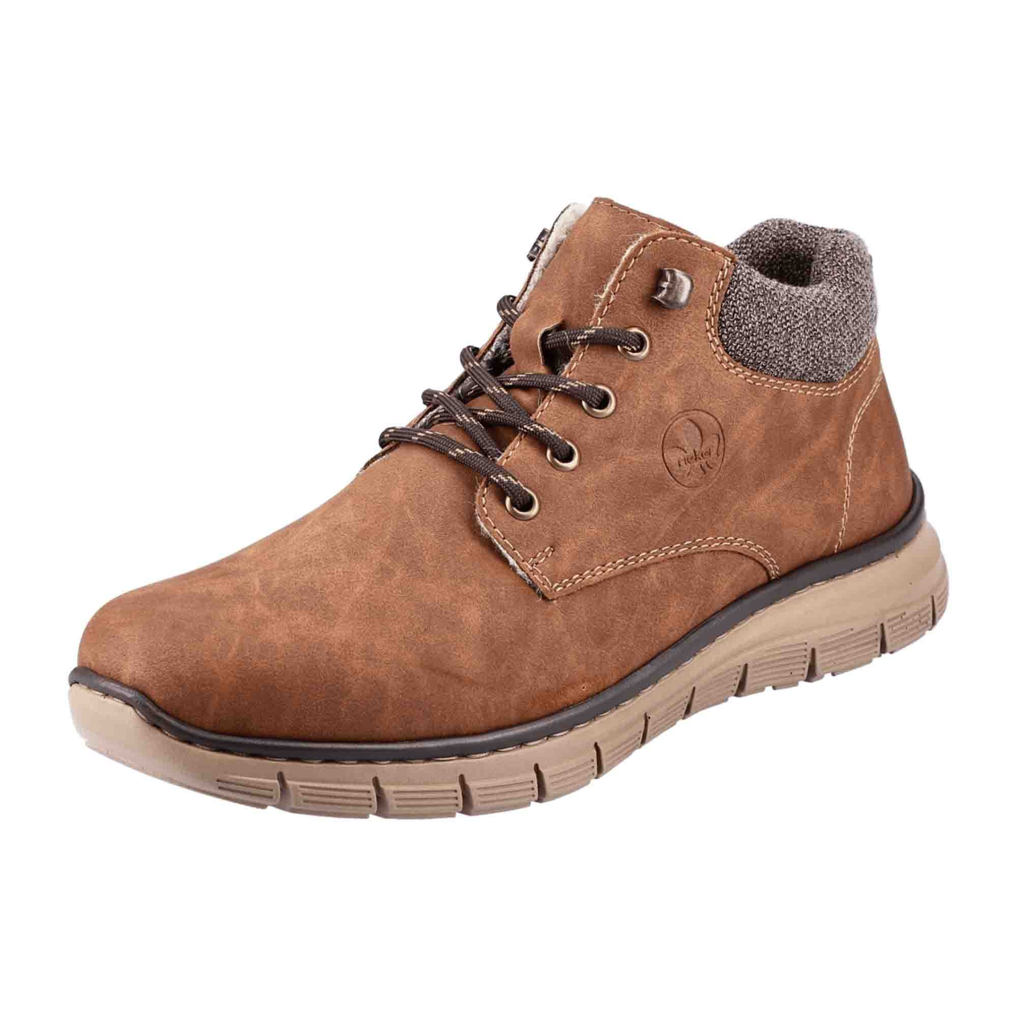 Rieker Men's Brown Lace-Up Ankle Boots with Warm Lining for Fall and Winter