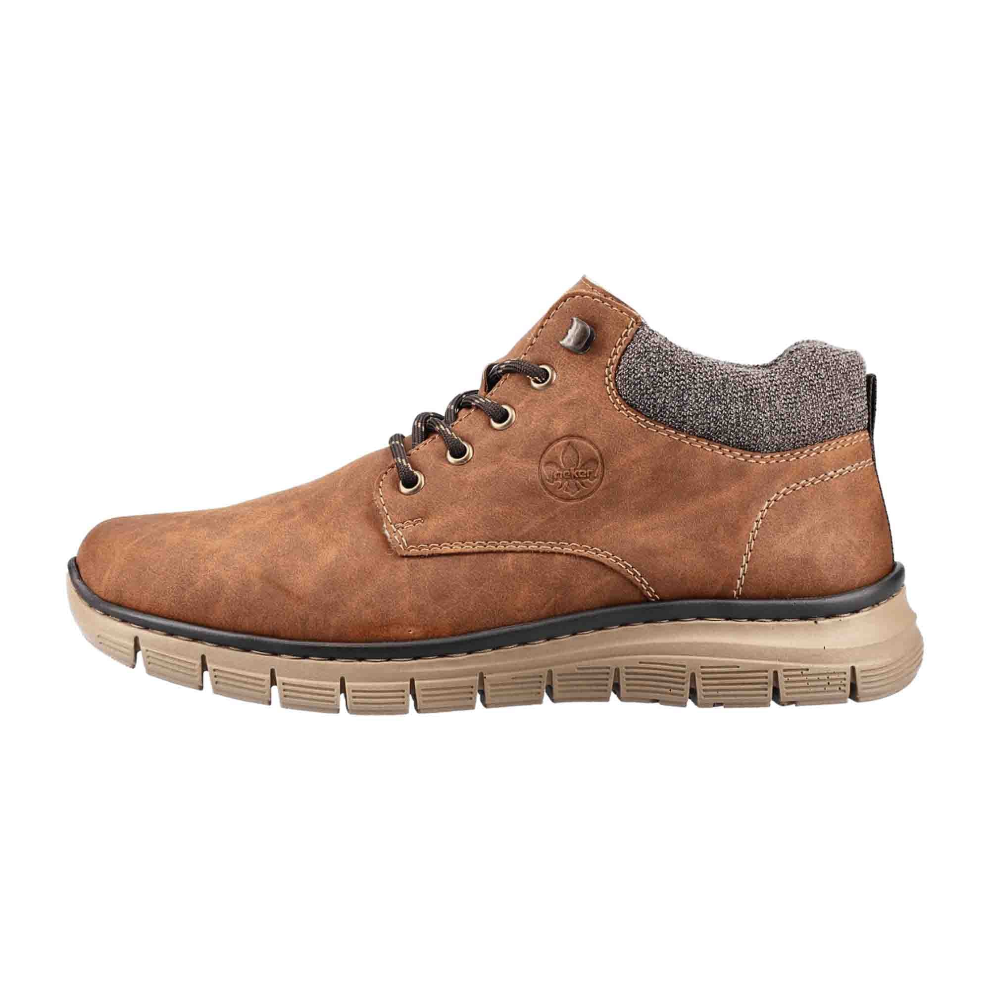 Rieker Men's Brown Lace-Up Ankle Boots with Warm Lining for Fall and Winter