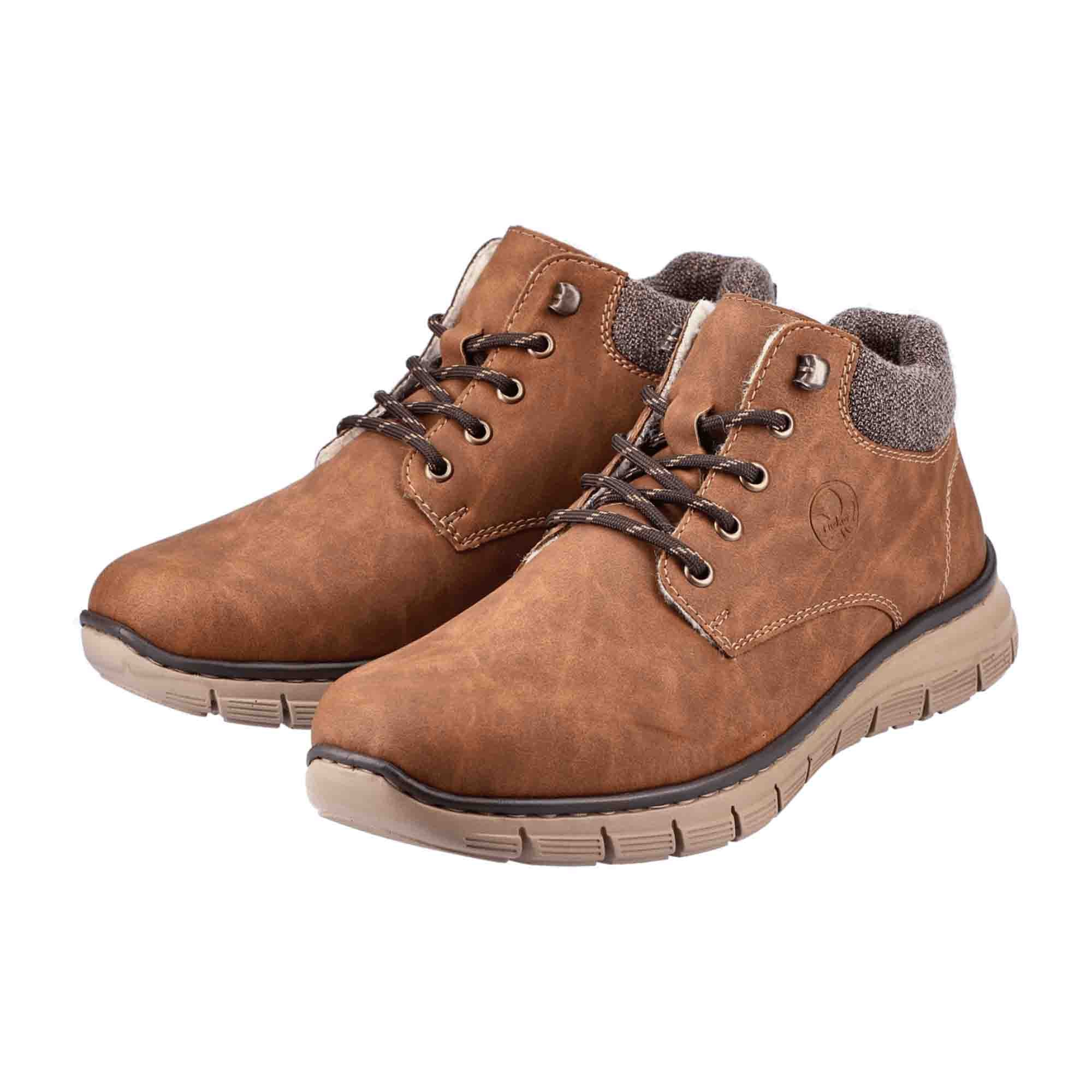 Rieker Men's Brown Lace-Up Ankle Boots with Warm Lining for Fall and Winter