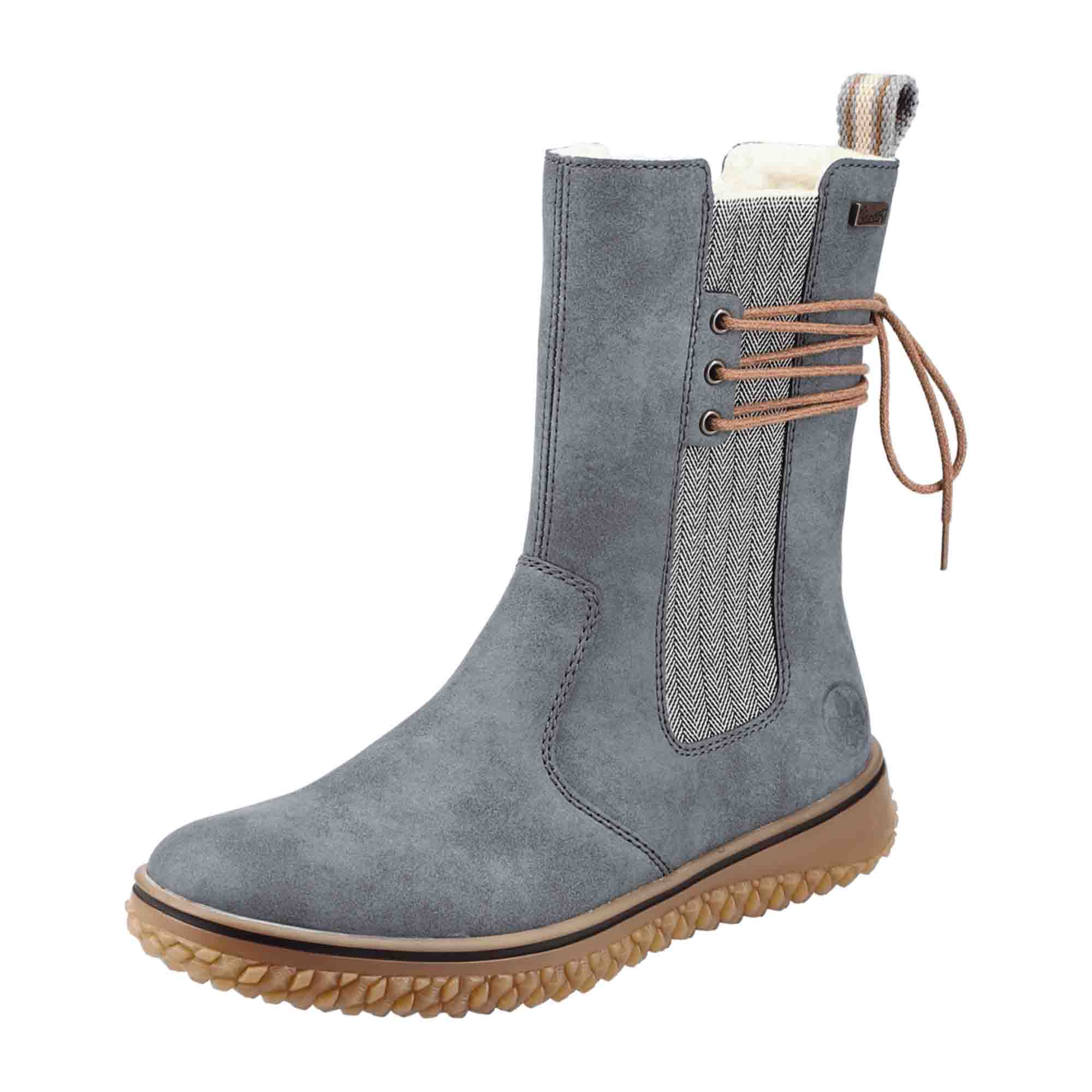 Rieker Women's Blue Chelsea Boots with Zipper and Faux Fur Lining