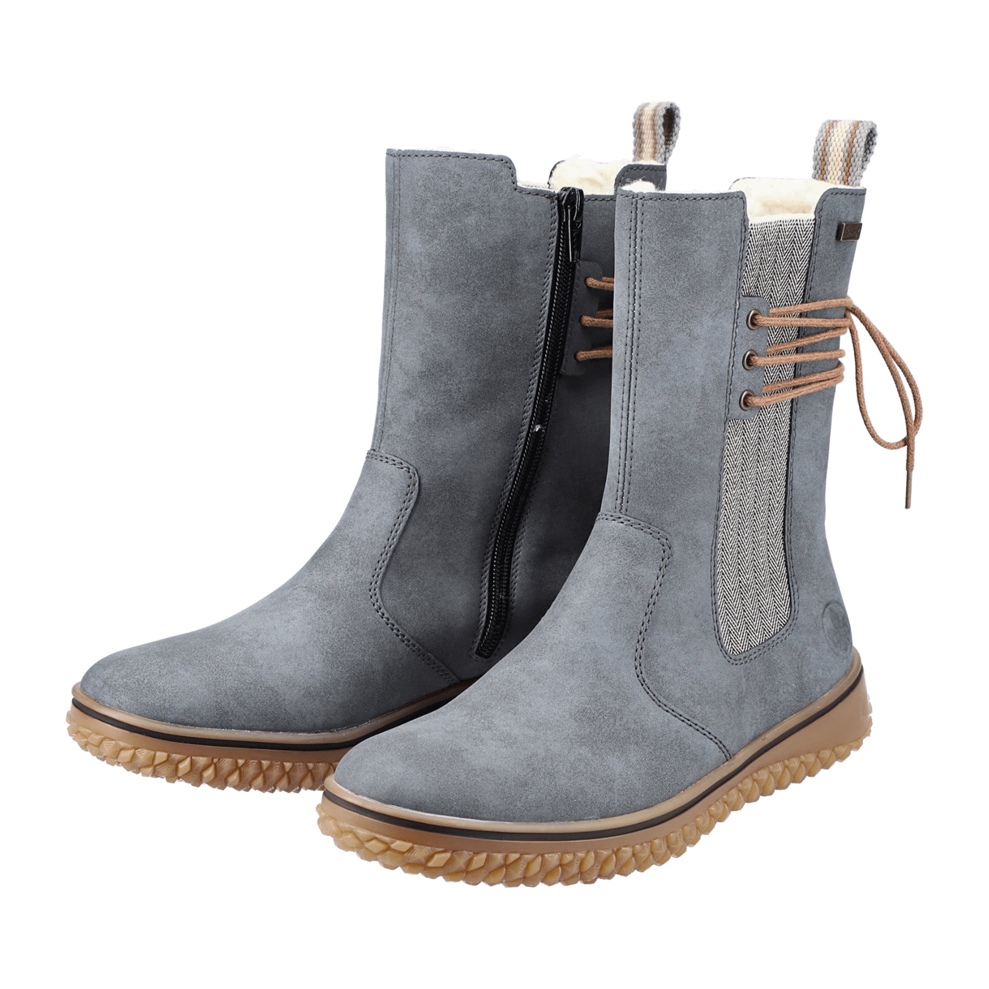 Rieker Women's Blue Chelsea Boots with Zipper and Faux Fur Lining