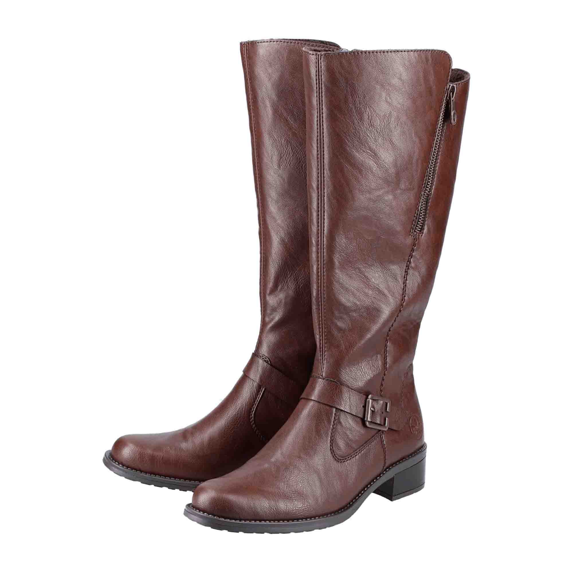 Rieker Z7360-25 Women's Brown High Shaft Boots with Side Zipper and Grip Sole