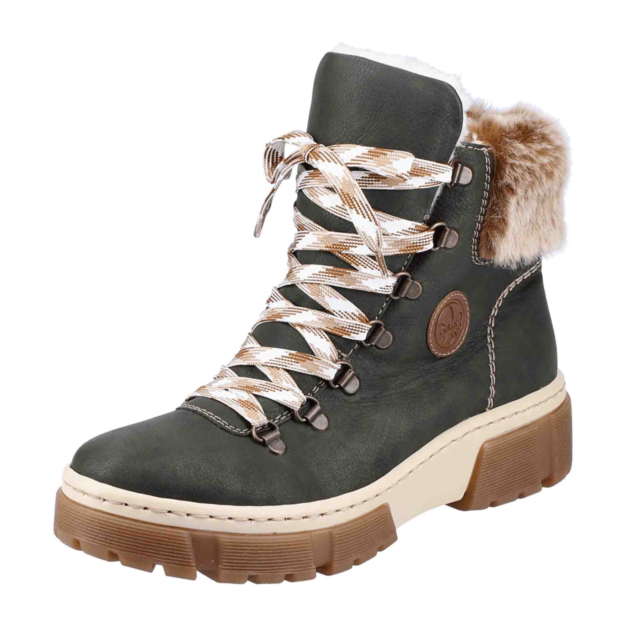 Rieker Women's Green Lace-Up Ankle Boots with Warm Lining
