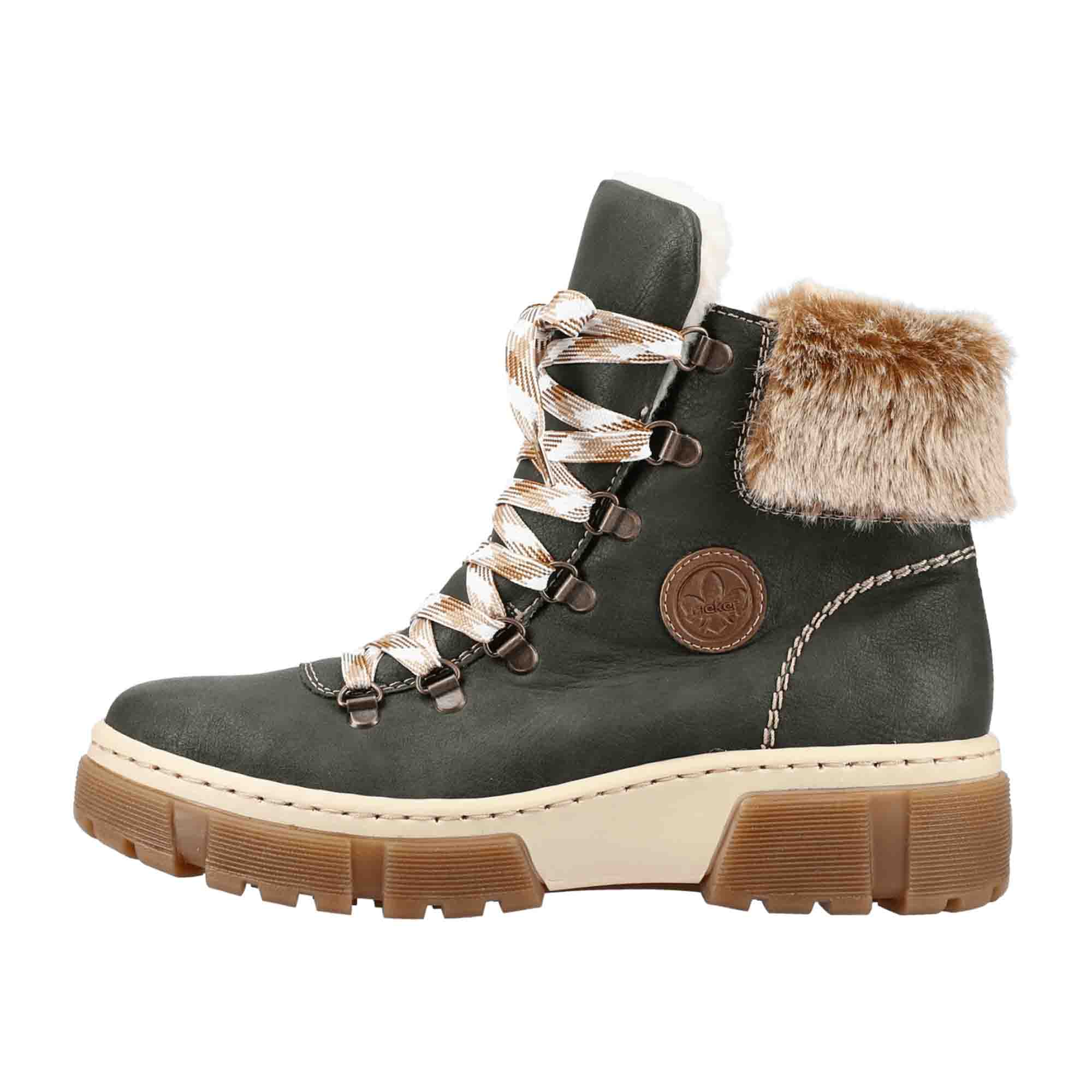 Rieker Women's Green Lace-Up Ankle Boots with Warm Lining