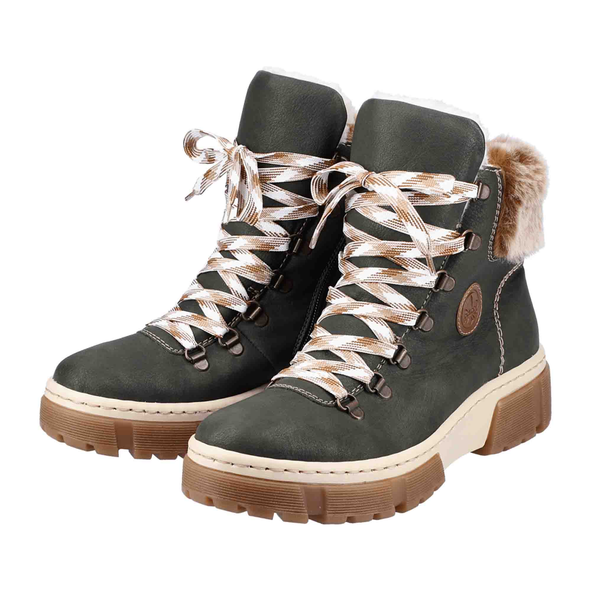 Rieker Women's Green Lace-Up Ankle Boots with Warm Lining