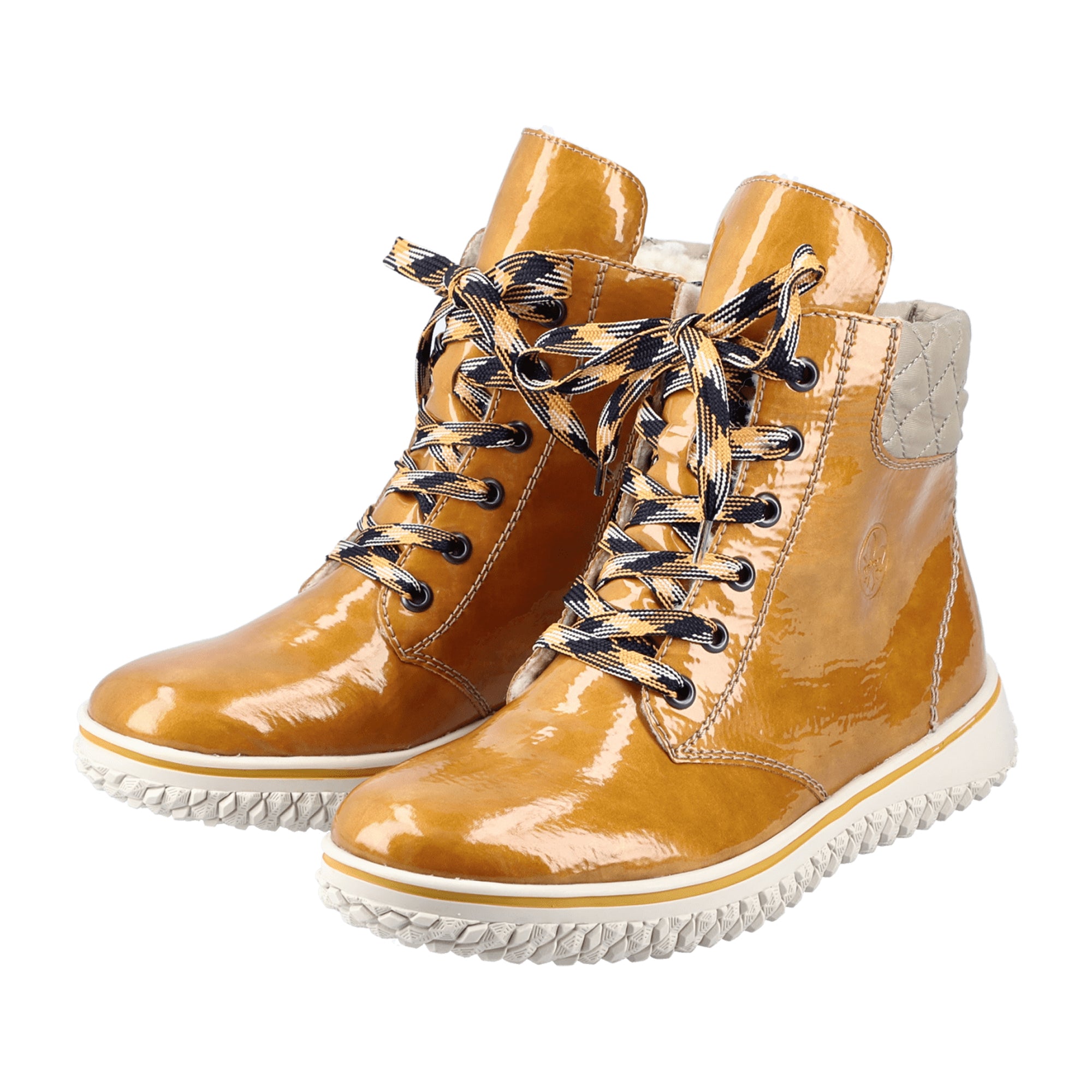 Rieker Women's Yellow Lace-Up Ankle Boots with Warm Lining Synthetic Leather