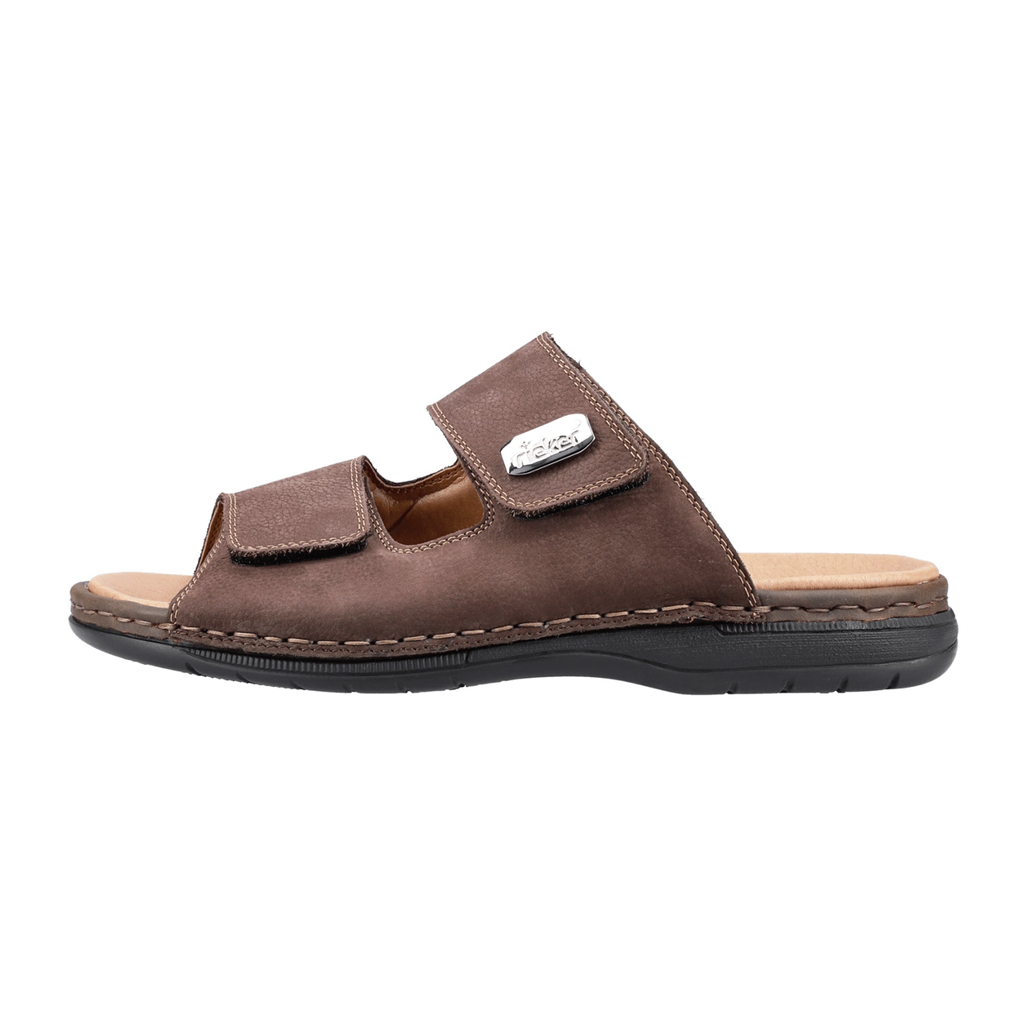 Rieker Men's Brown Sandals Comfortable Leather with Velcro Fastening and Cushioned Sole
