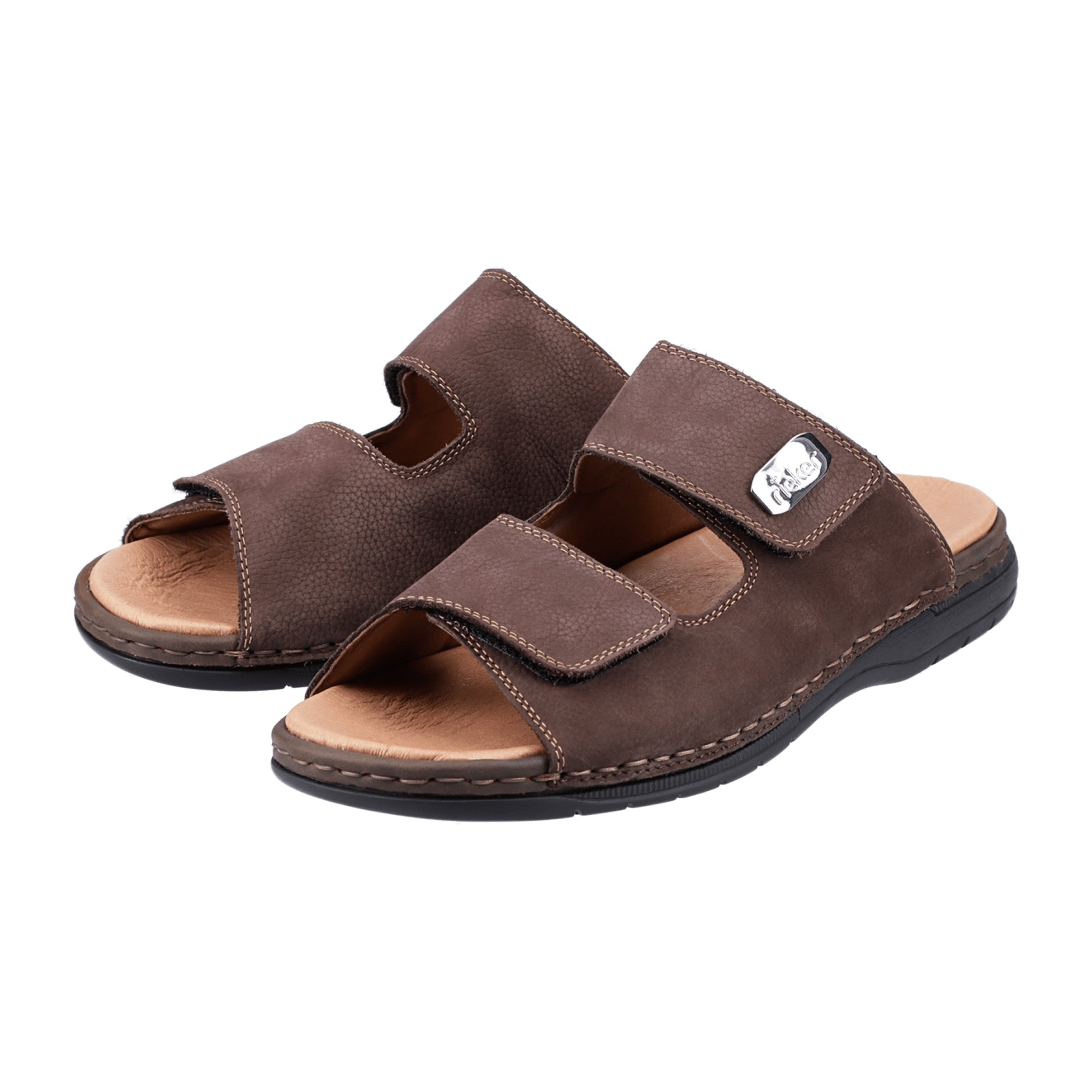 Rieker Men's Brown Sandals Comfortable Leather with Velcro Fastening and Cushioned Sole