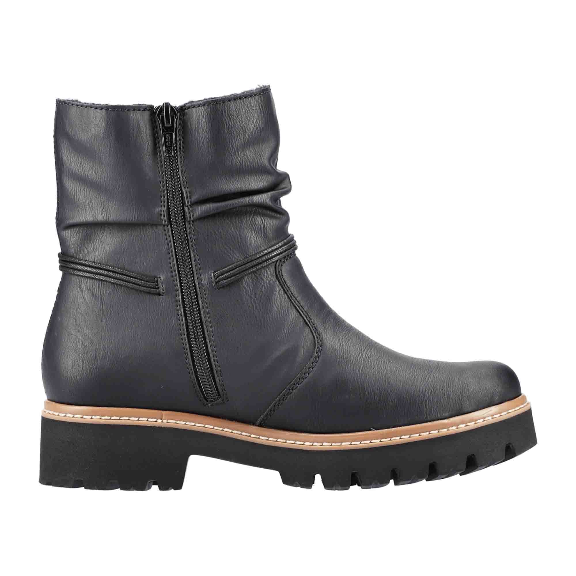 Rieker Women's Black Ankle Boots with Side Zipper and Warm Lining