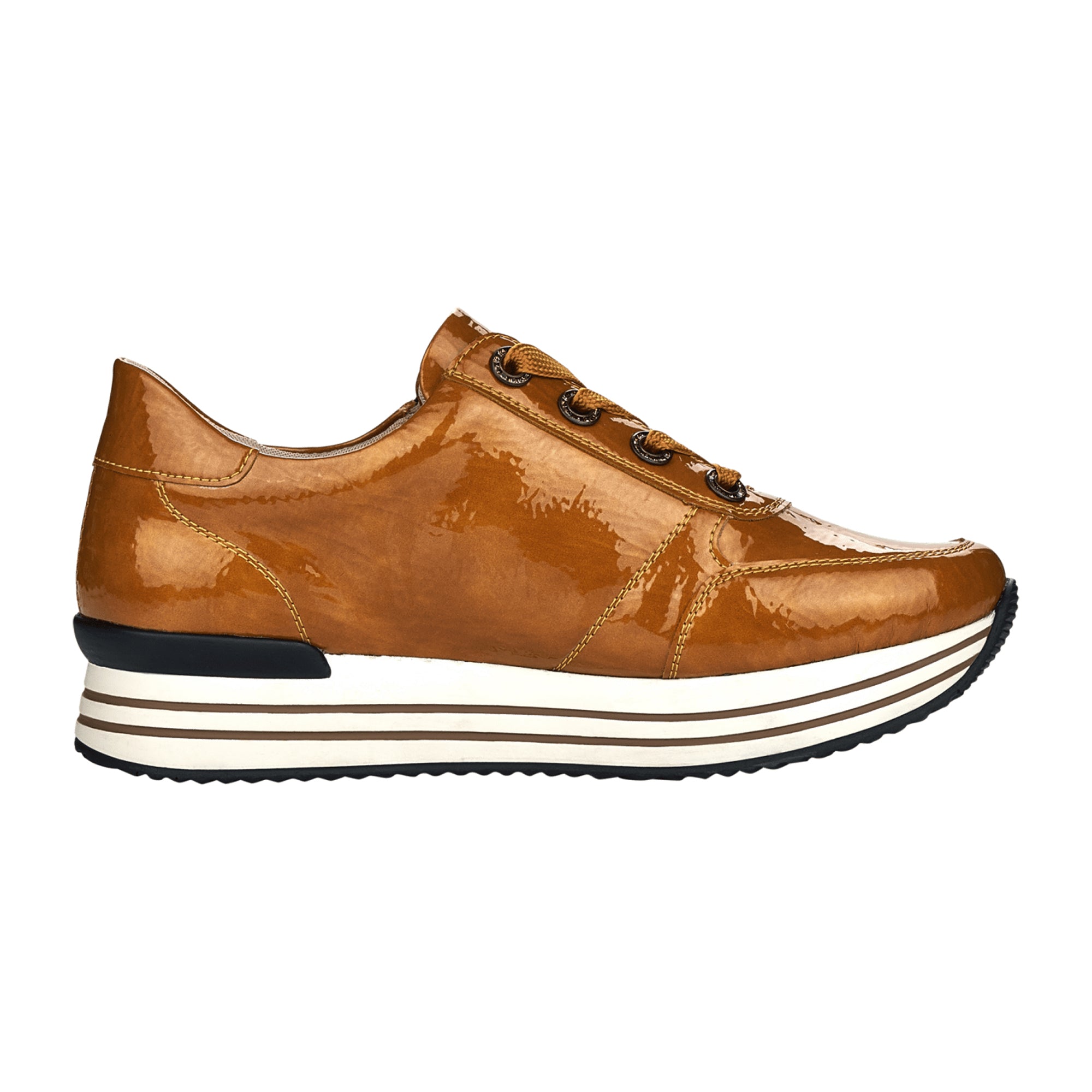 Remonte Women's Orange Sneakers with Zip Lace Combo and Thick White Sole