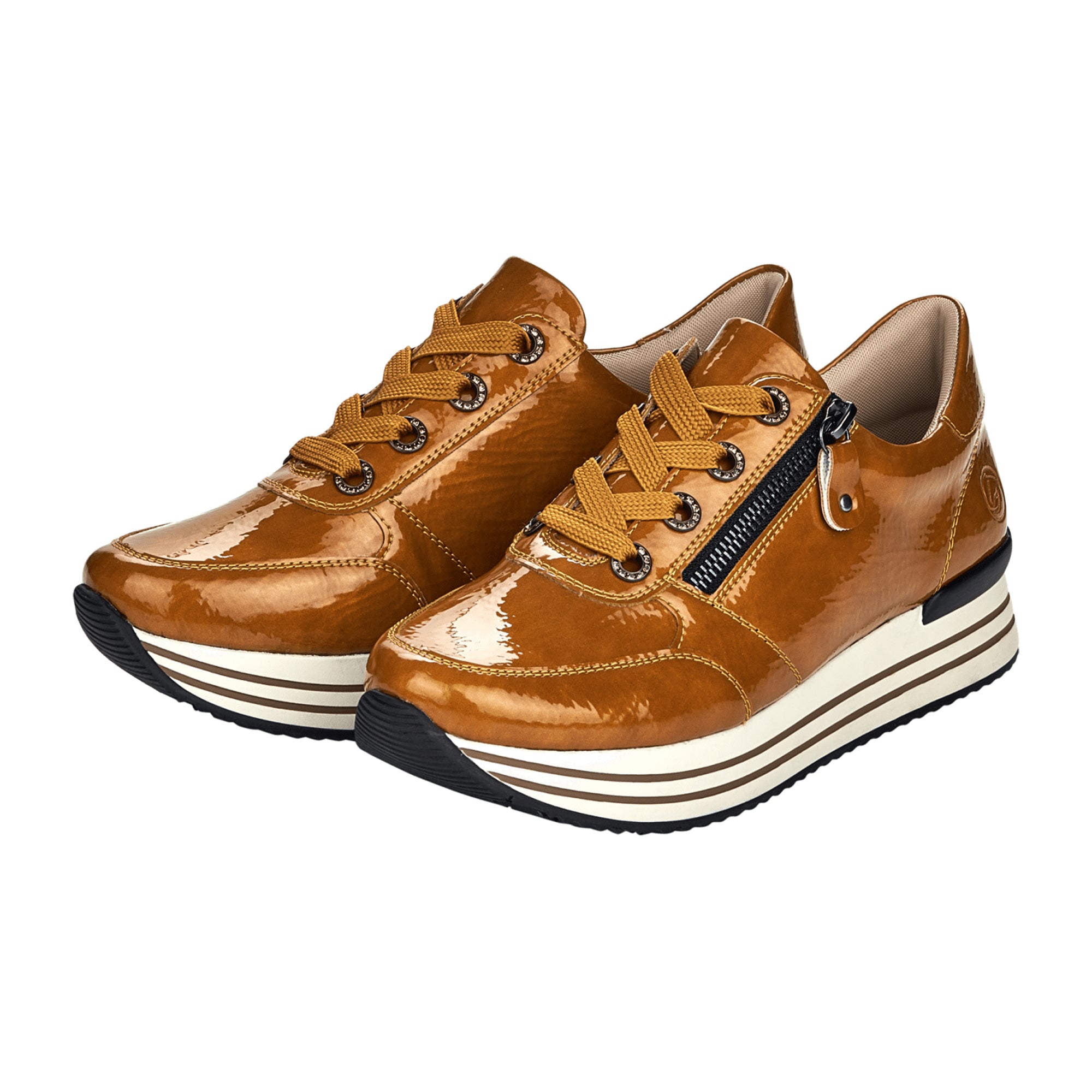 Remonte Women's Orange Sneakers with Zip Lace Combo and Thick White Sole