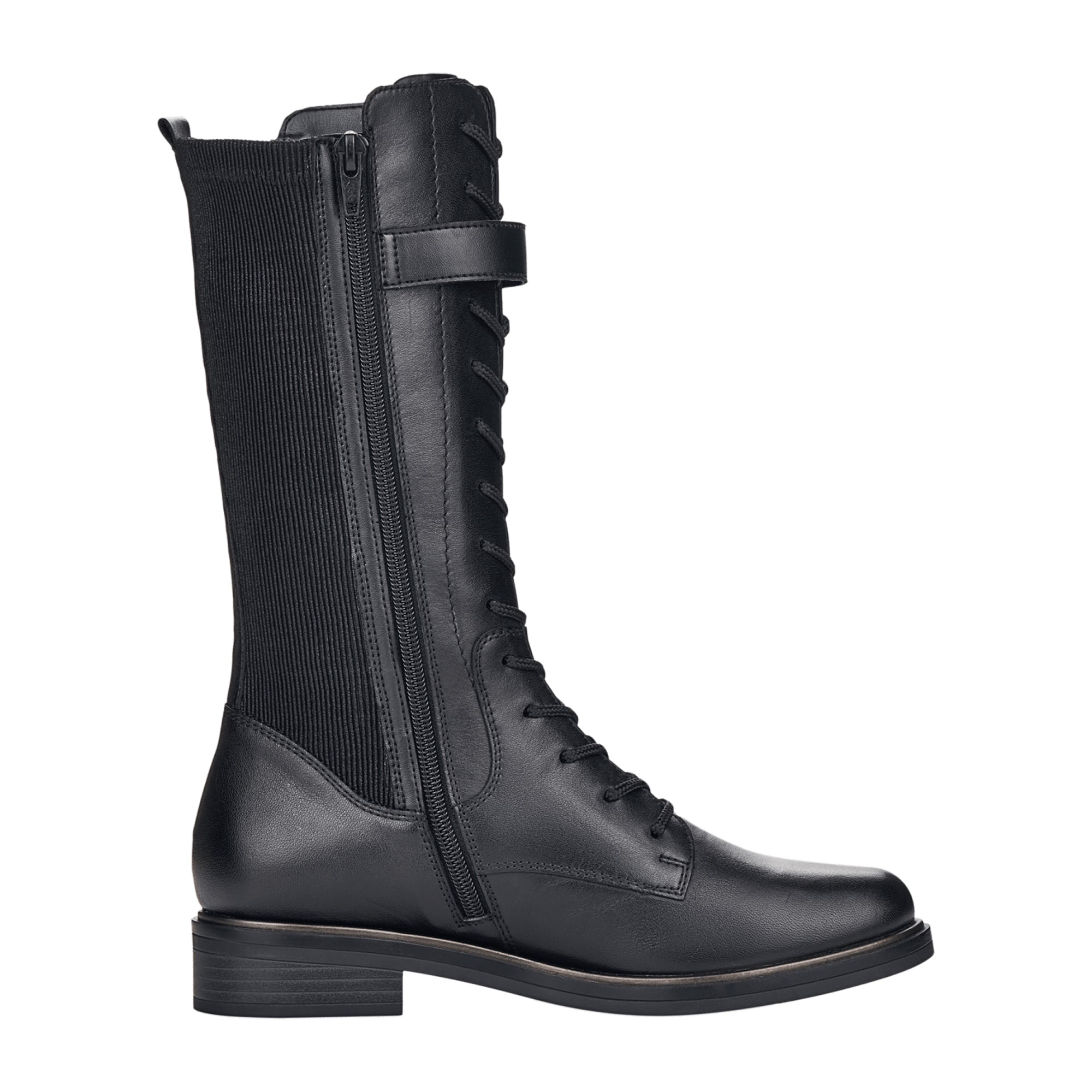 Remonte D838101 Women's Black Leather Boots with Buckle and Side Zipper