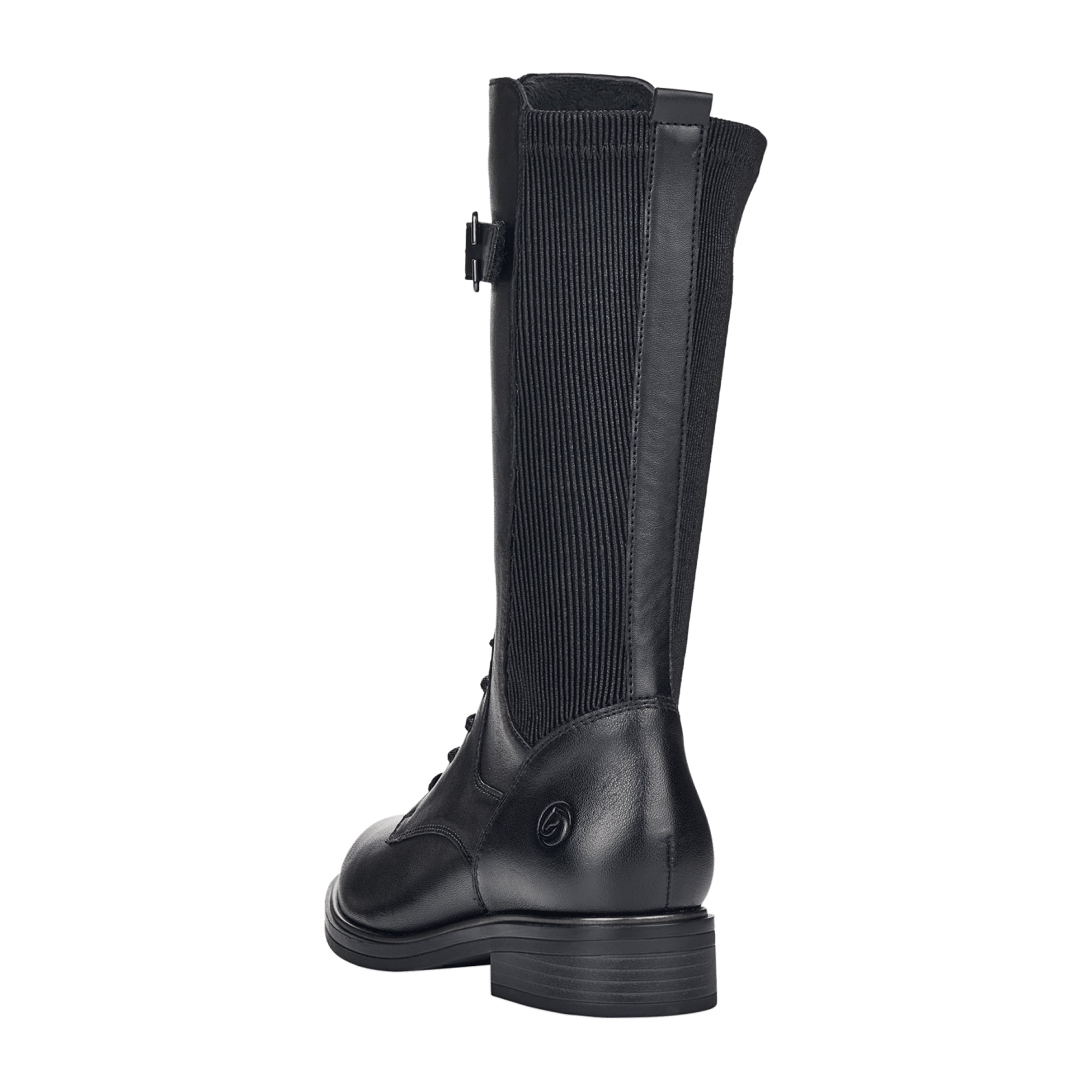 Remonte D838101 Women's Black Leather Boots with Buckle and Side Zipper