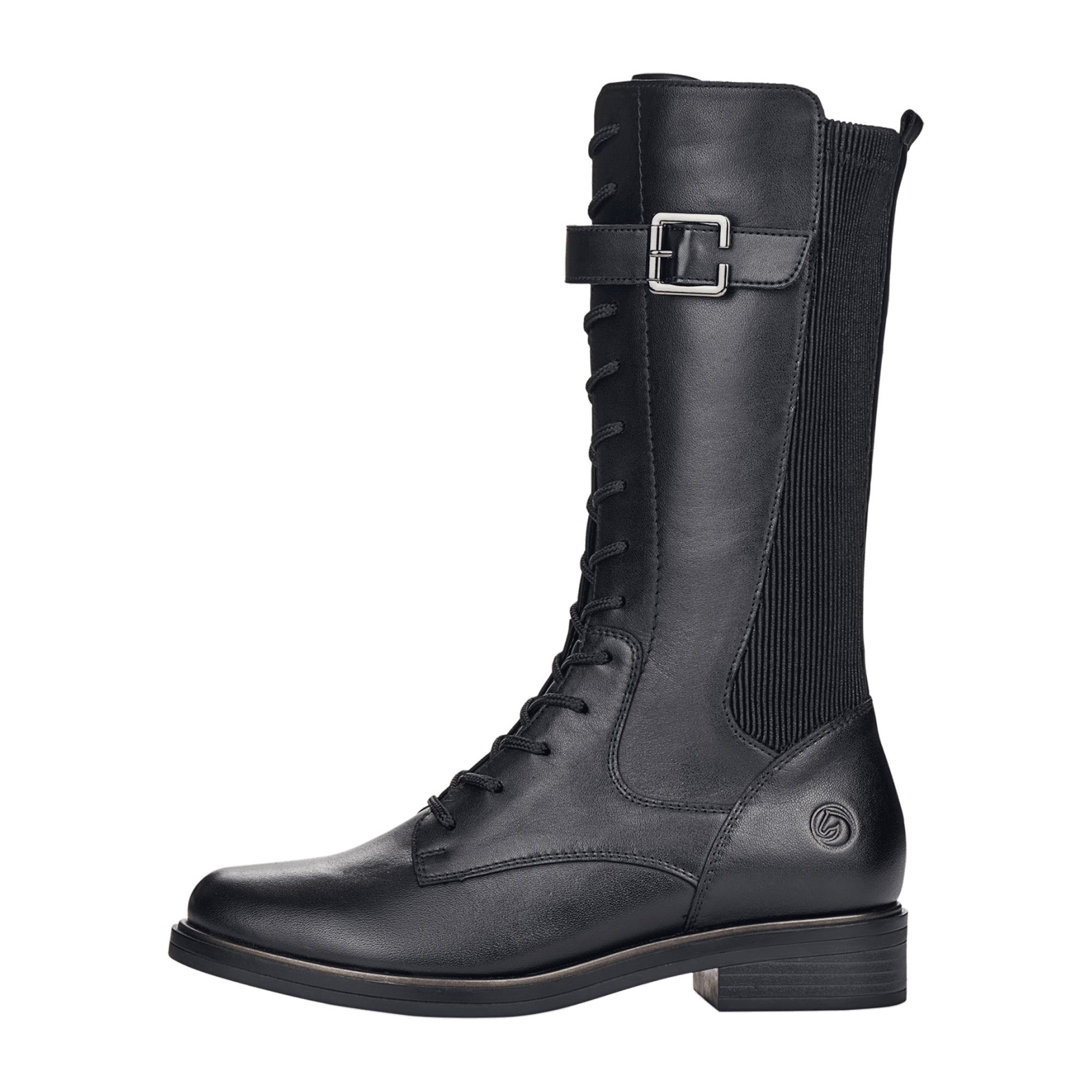 Remonte D838101 Women's Black Leather Boots with Buckle and Side Zipper