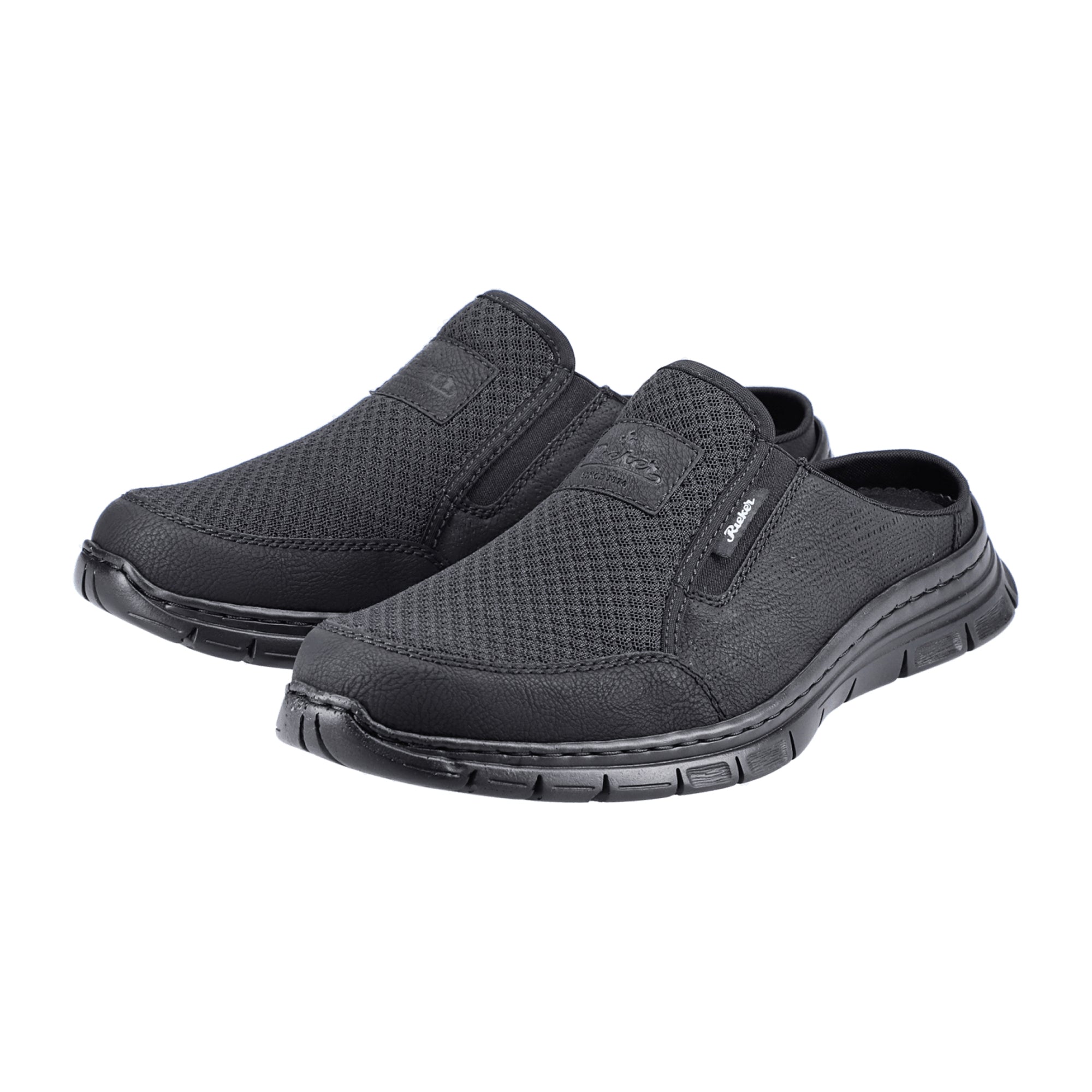Rieker Men's Derby Clogs in Black with Shock Absorbing Sole for Comfort