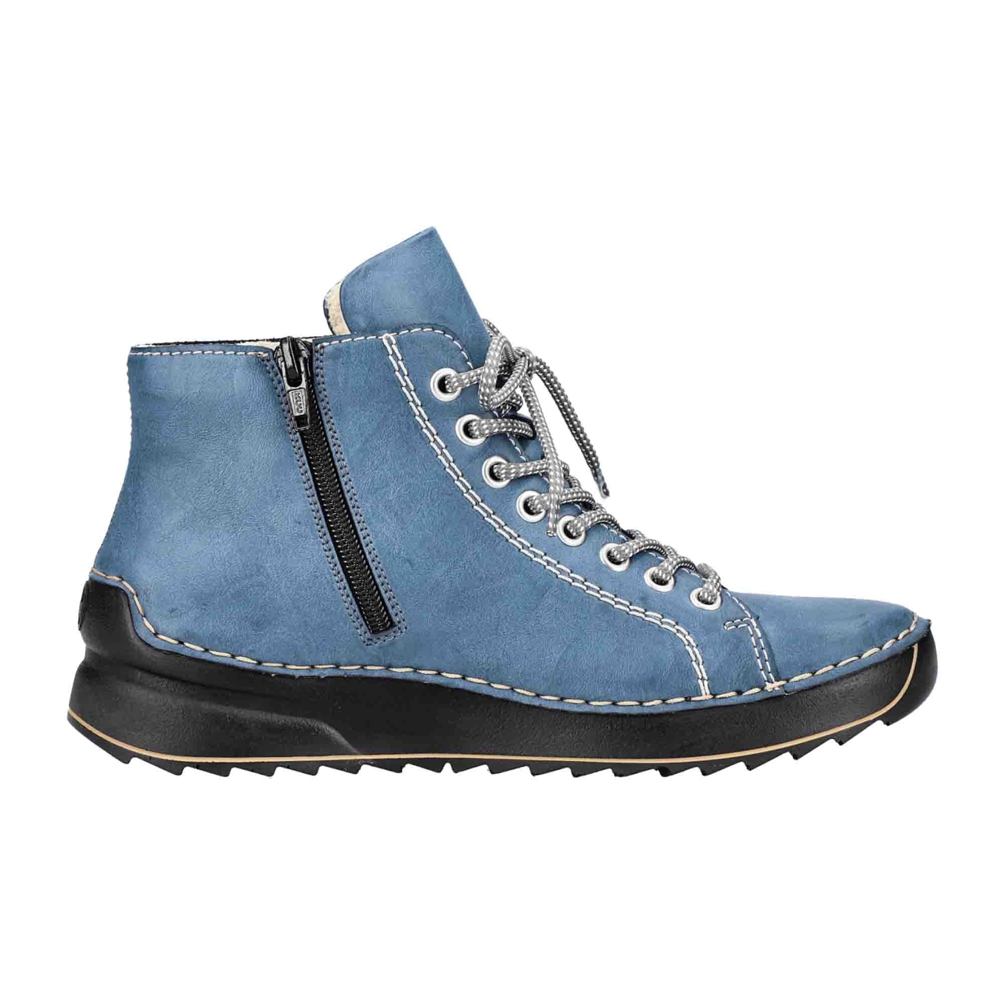 Rieker Women's Blue Ankle Boots with Laces and Zipper Comfort Sole