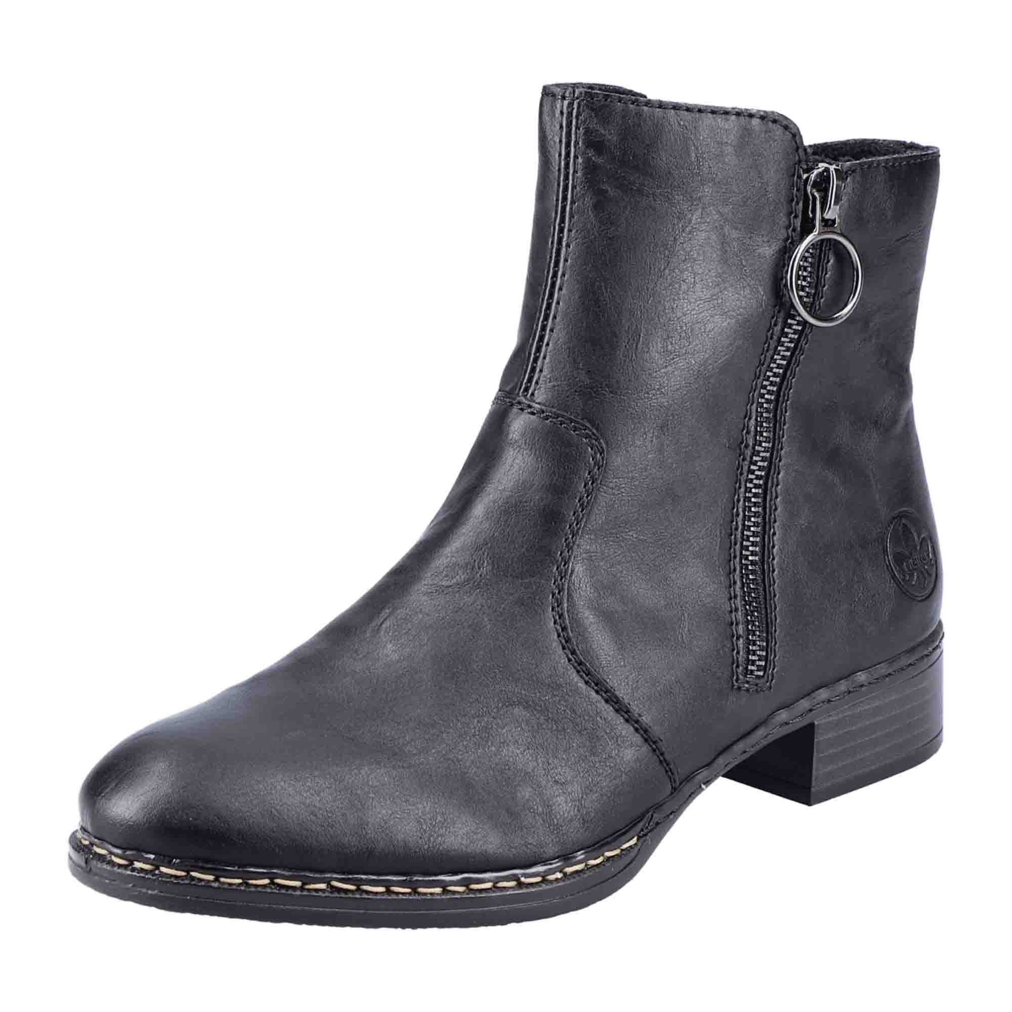 Rieker Black Women's Zip-Up Ankle Boots with Warm Lining for Fall/Winter