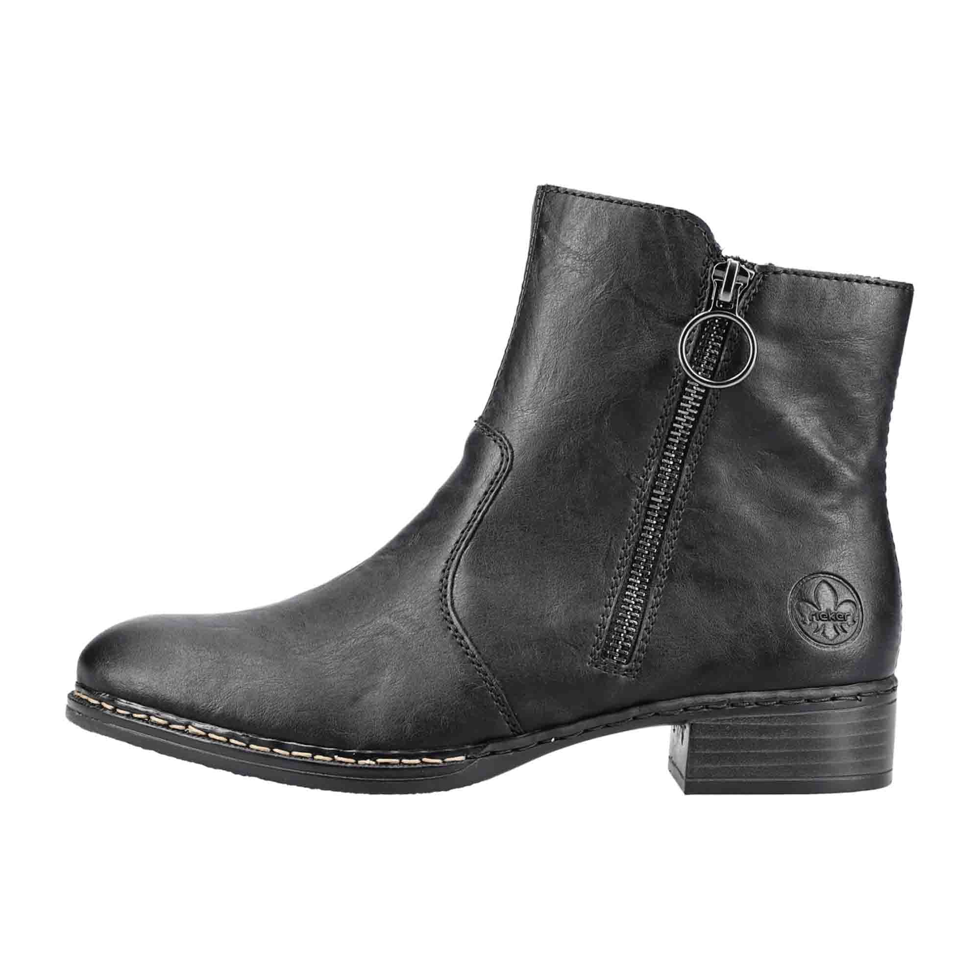 Rieker Black Women's Zip-Up Ankle Boots with Warm Lining for Fall/Winter
