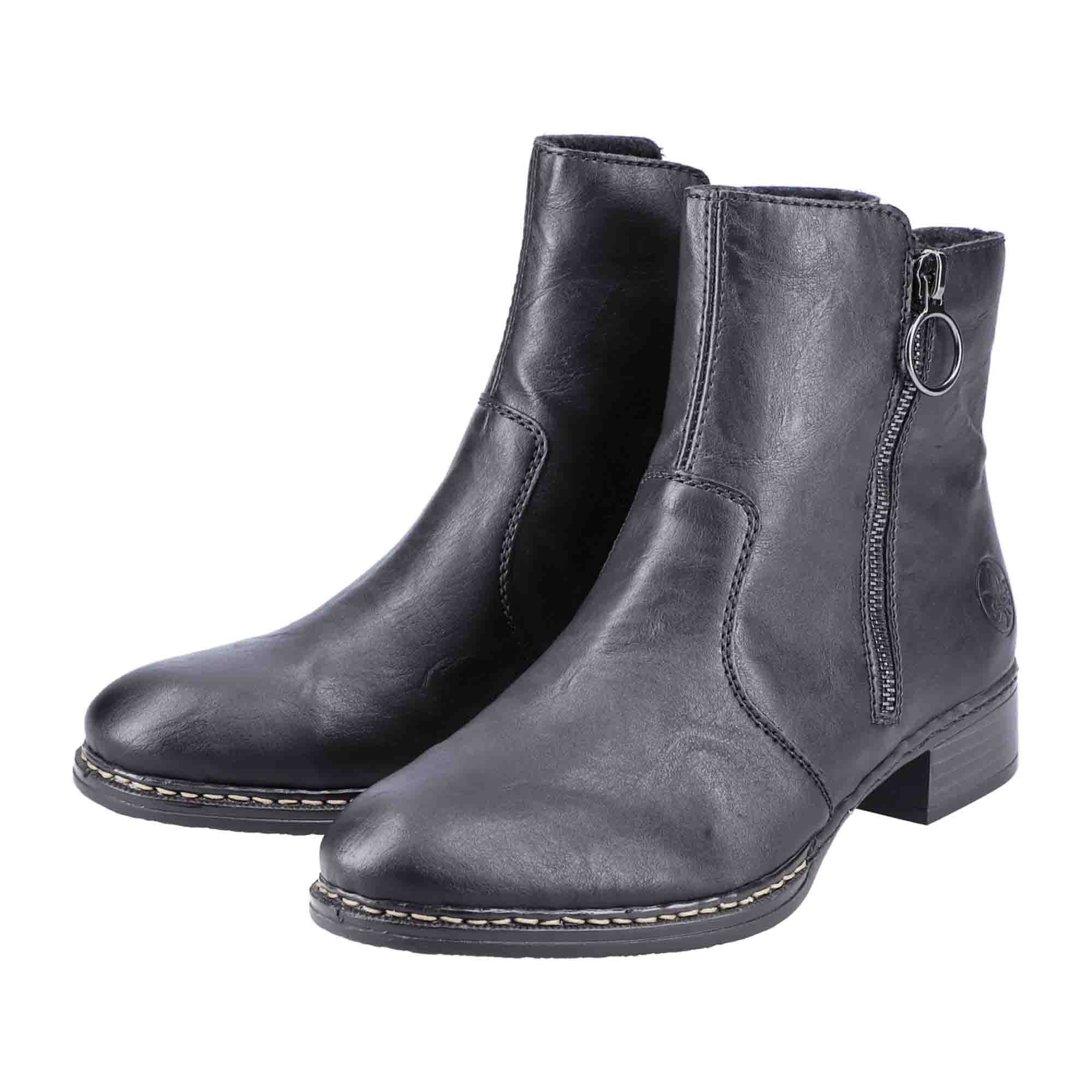Rieker Black Women's Zip-Up Ankle Boots with Warm Lining for Fall/Winter