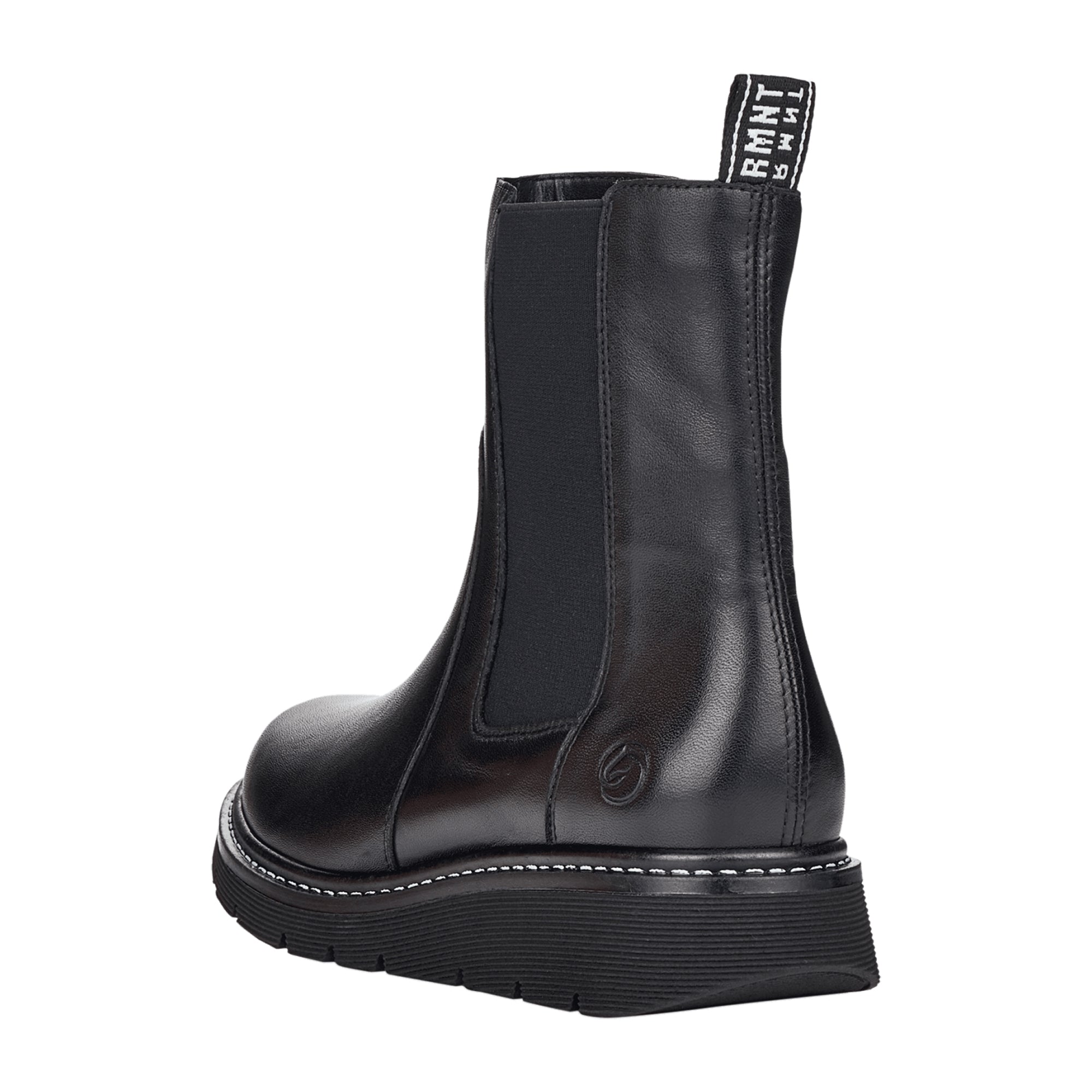 Remonte Women's Black Leather Chelsea Boots with Zipper and Stretch Panel