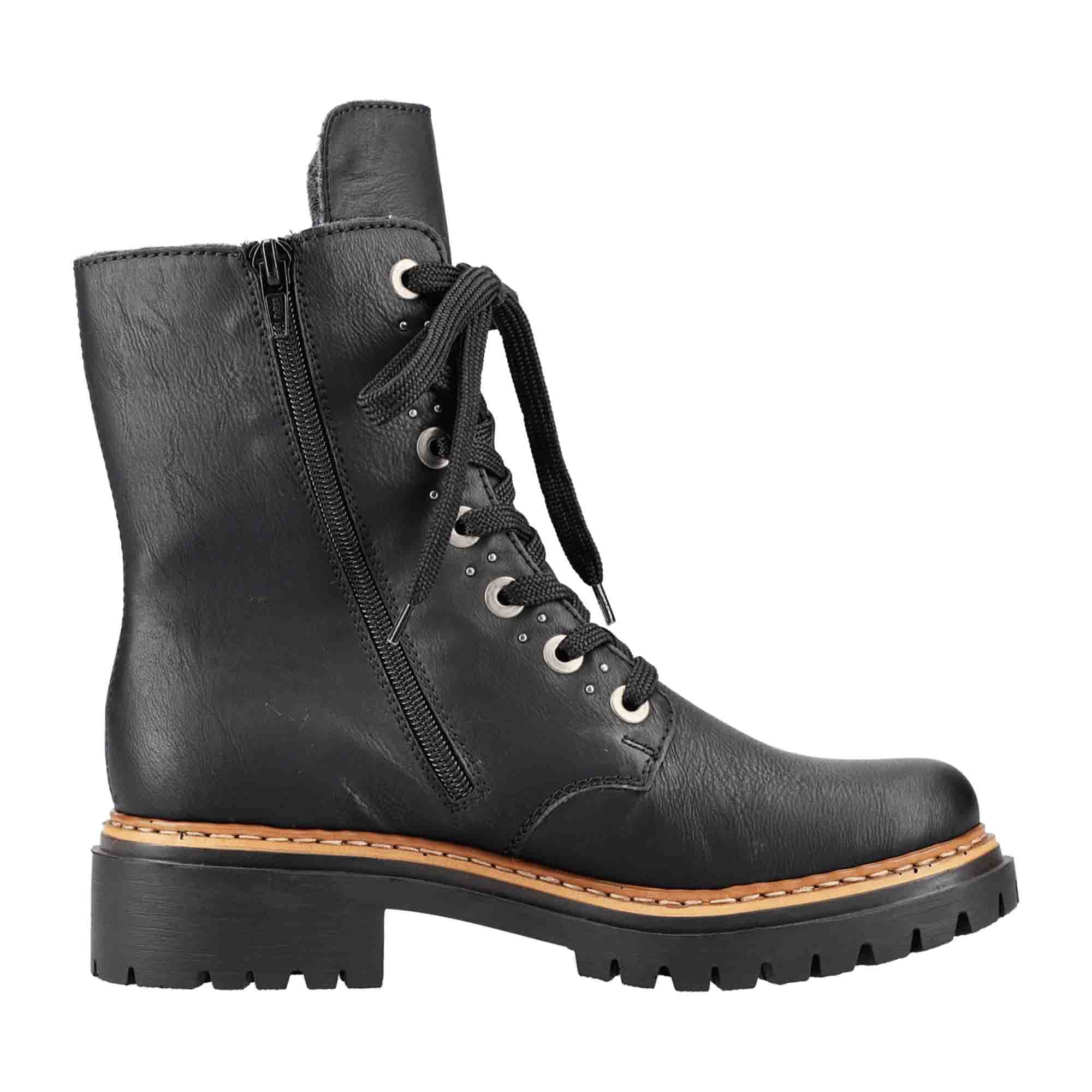 Rieker 72612 Biker Boots for Women Black High Shaft Lace Up and Zipper