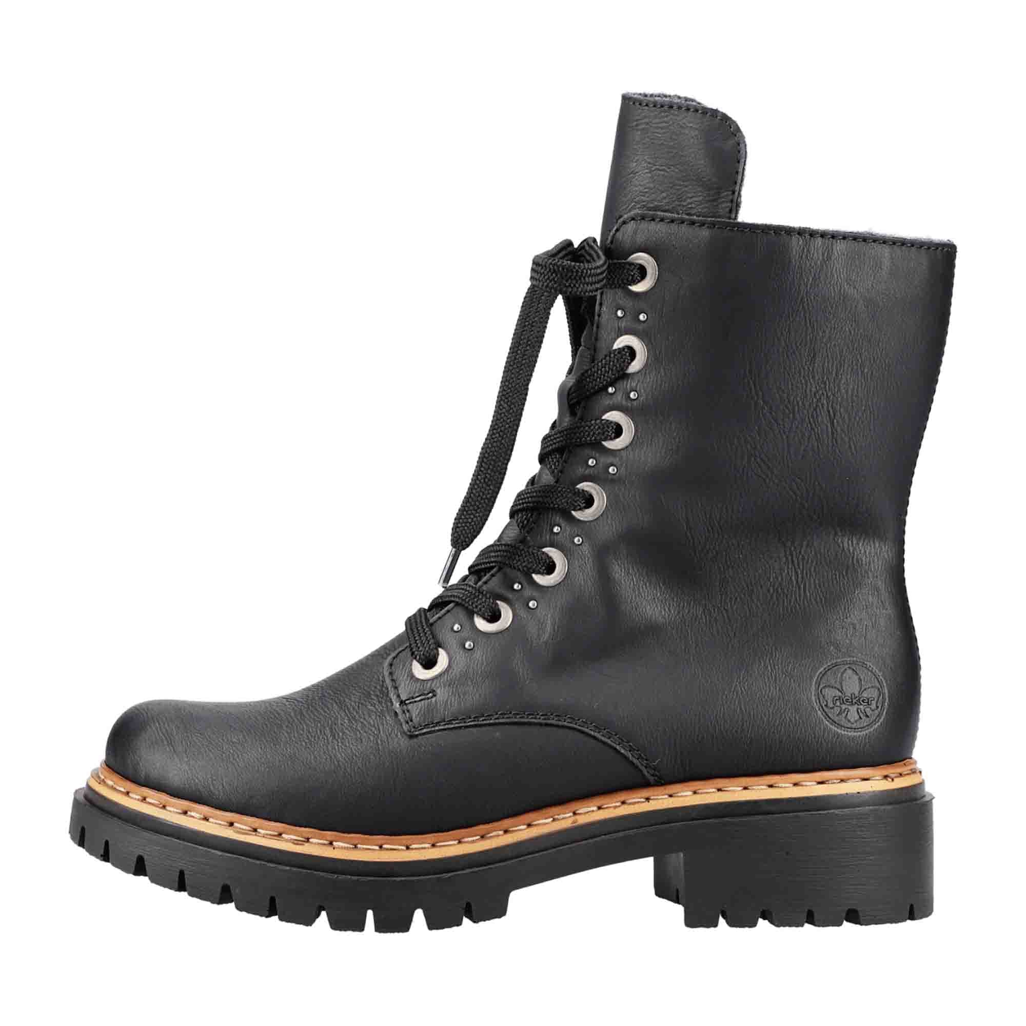 Rieker 72612 Biker Boots for Women Black High Shaft Lace Up and Zipper