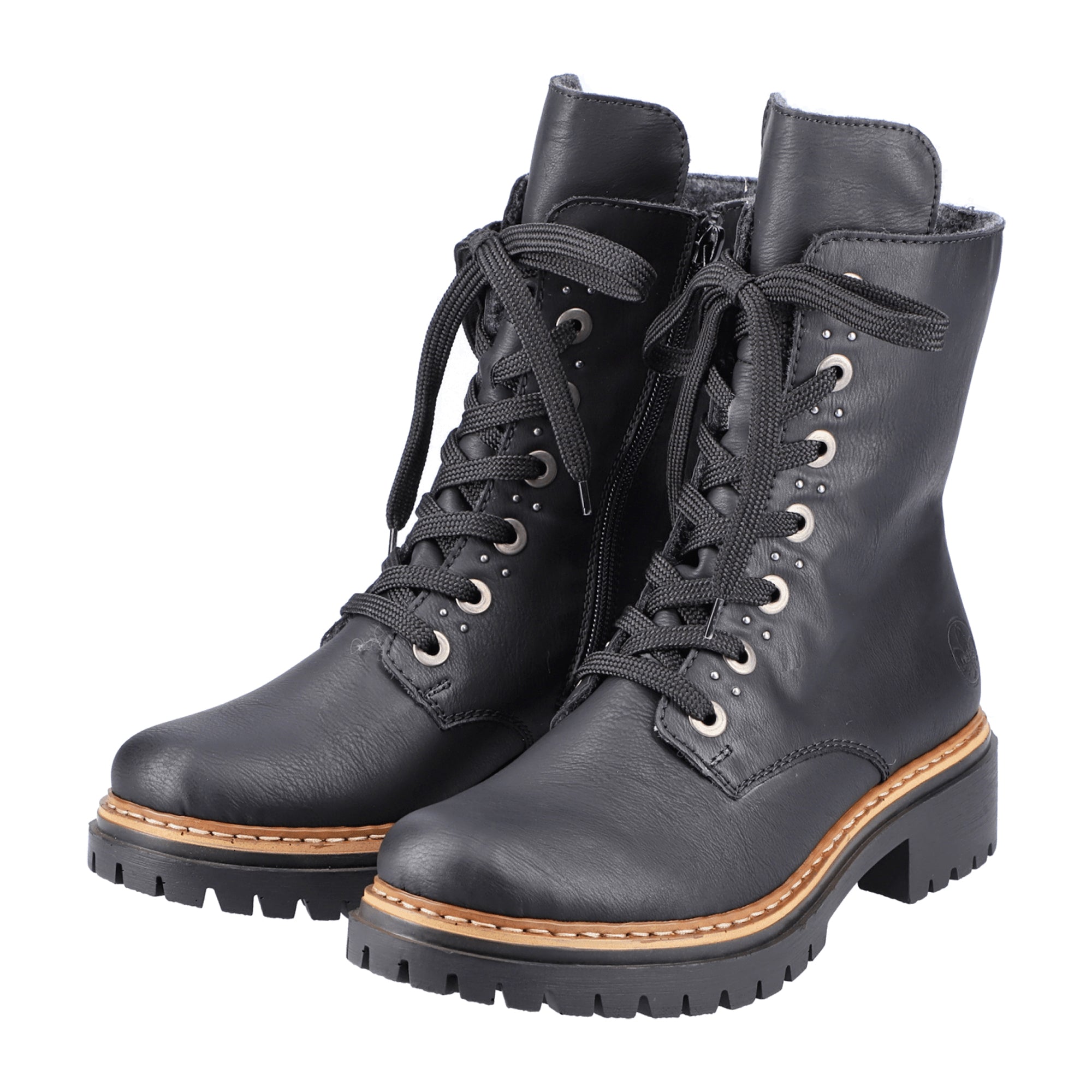 Rieker 72612 Biker Boots for Women Black High Shaft Lace Up and Zipper