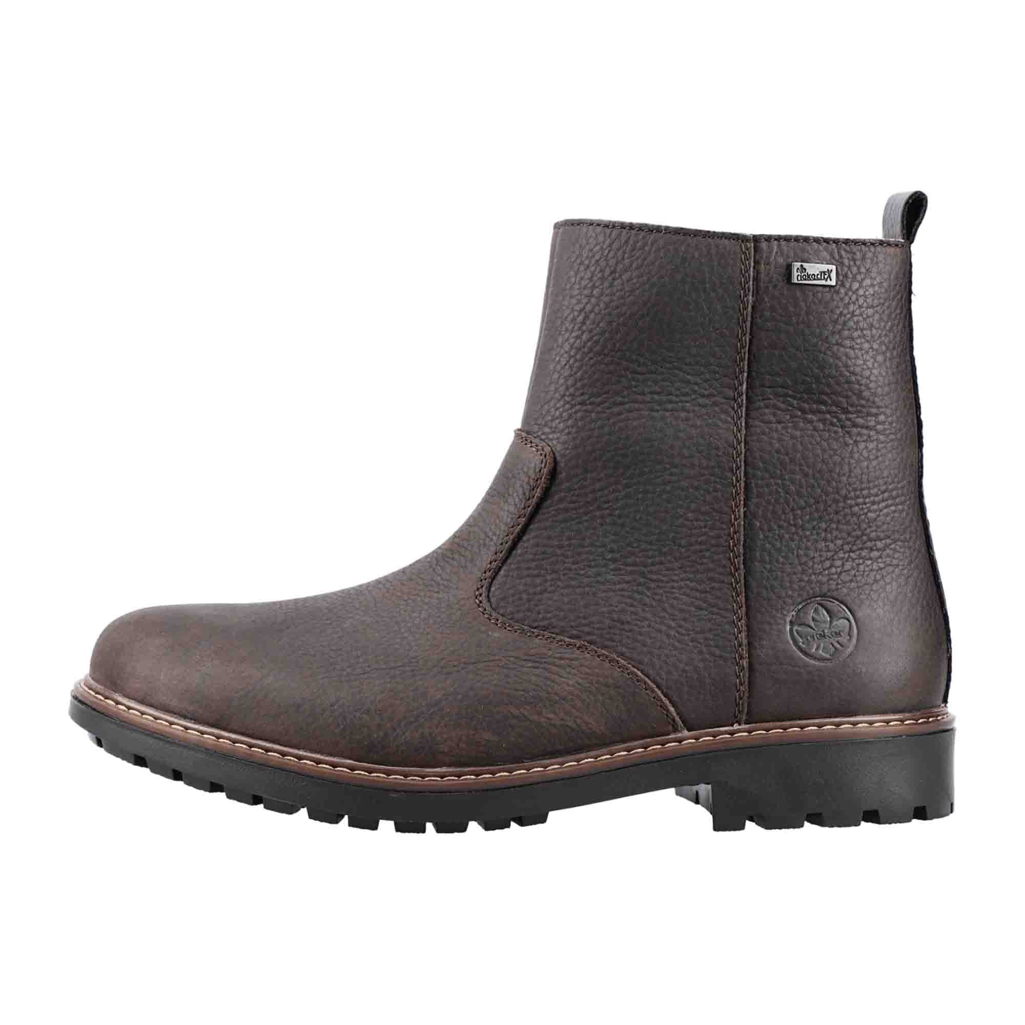 Rieker Men's Dark Brown Boots with Block Heel and Warm Lining for Fall/Winter