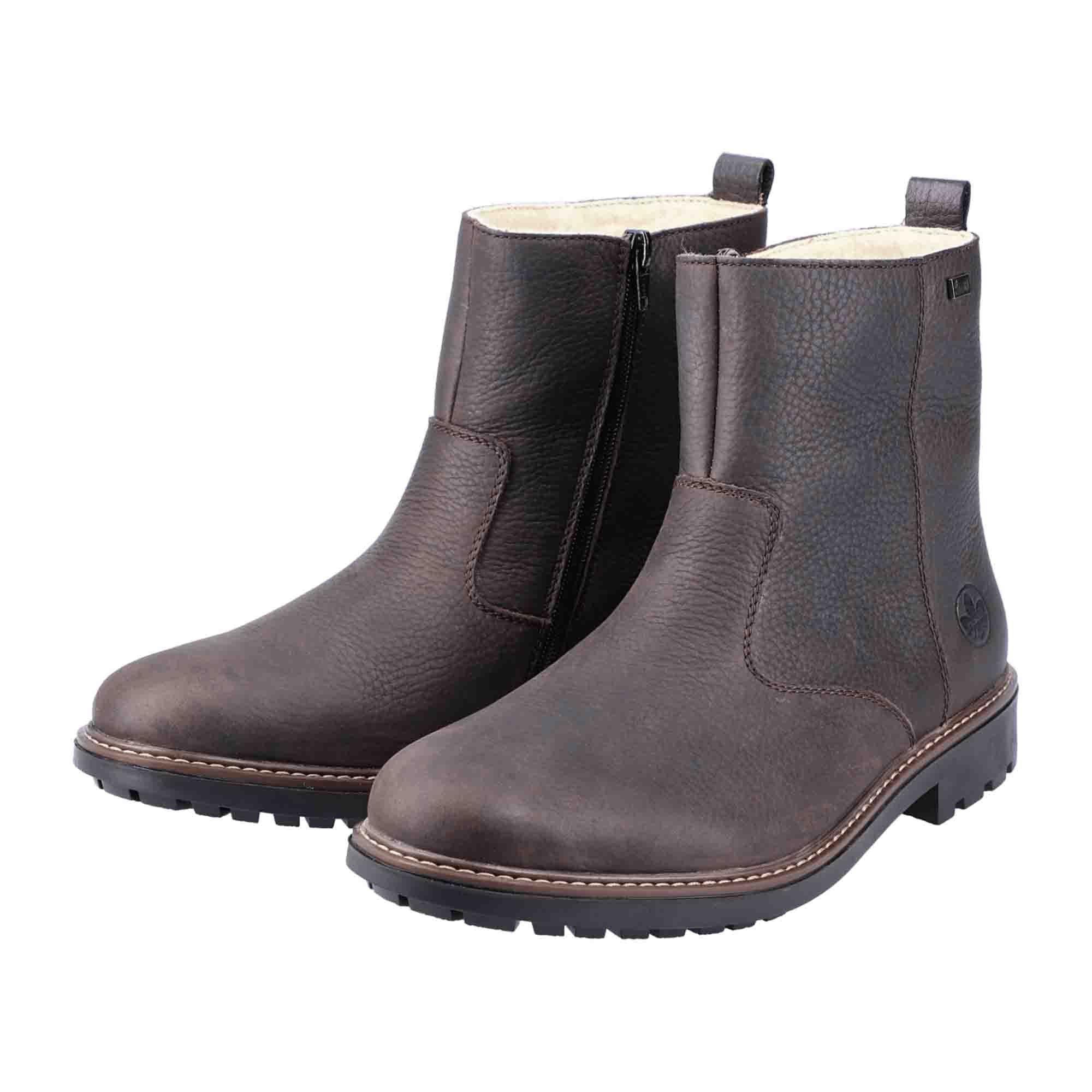 Rieker Men's Dark Brown Boots with Block Heel and Warm Lining for Fall/Winter