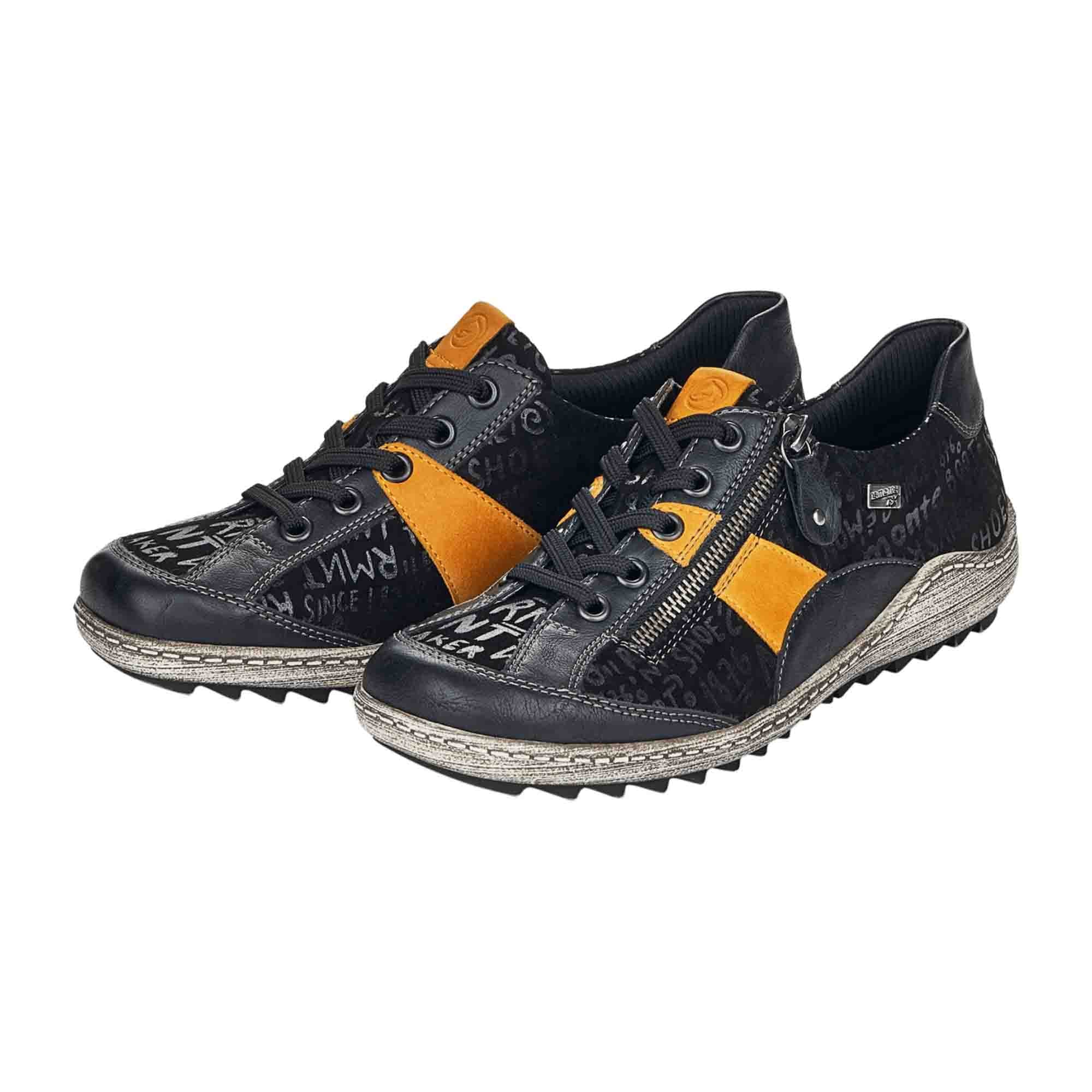Remonte Women's Black Leather Shoes with Laces and Rubber Sole