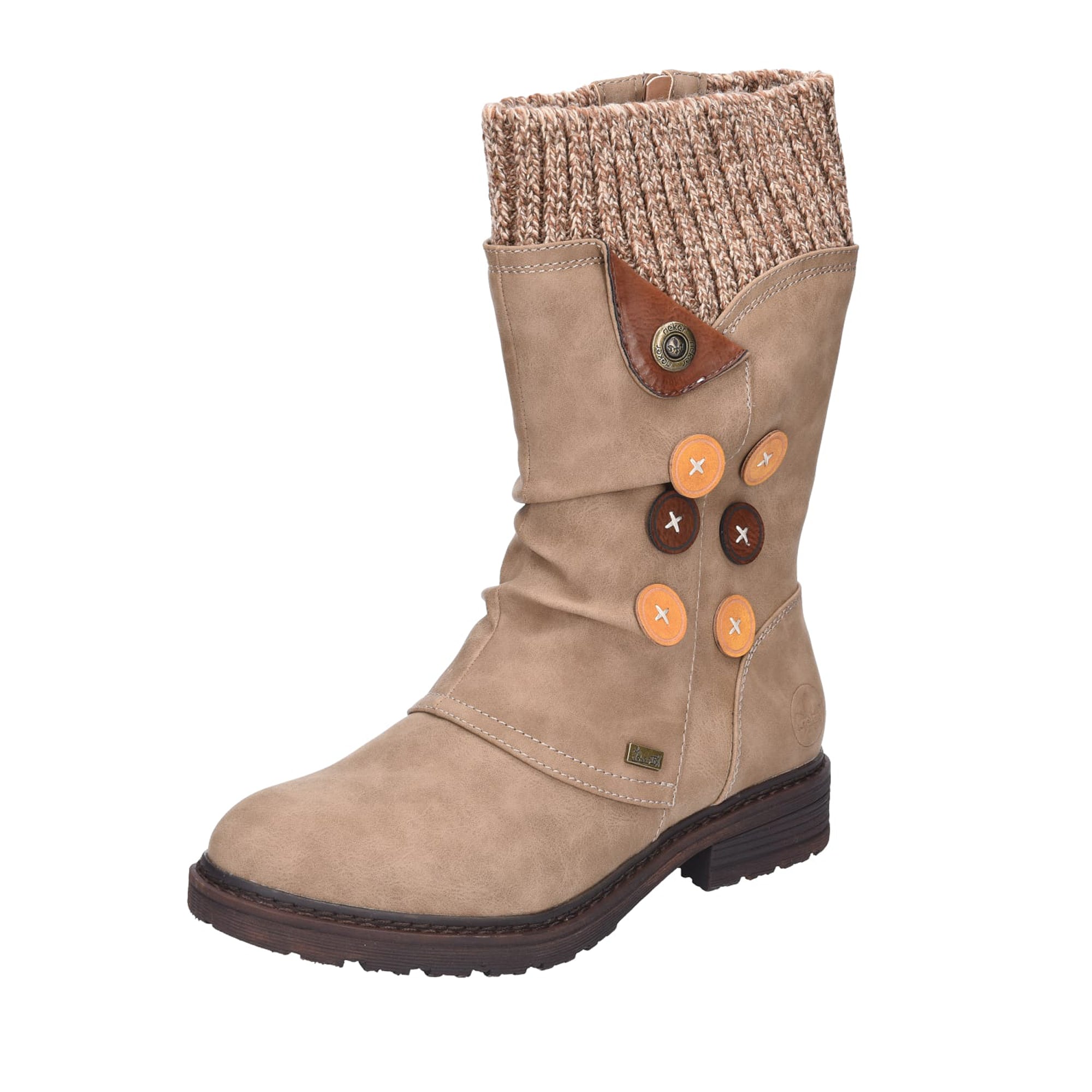 Rieker Women's Beige Ankle Boots with Zipper and Warm Lining