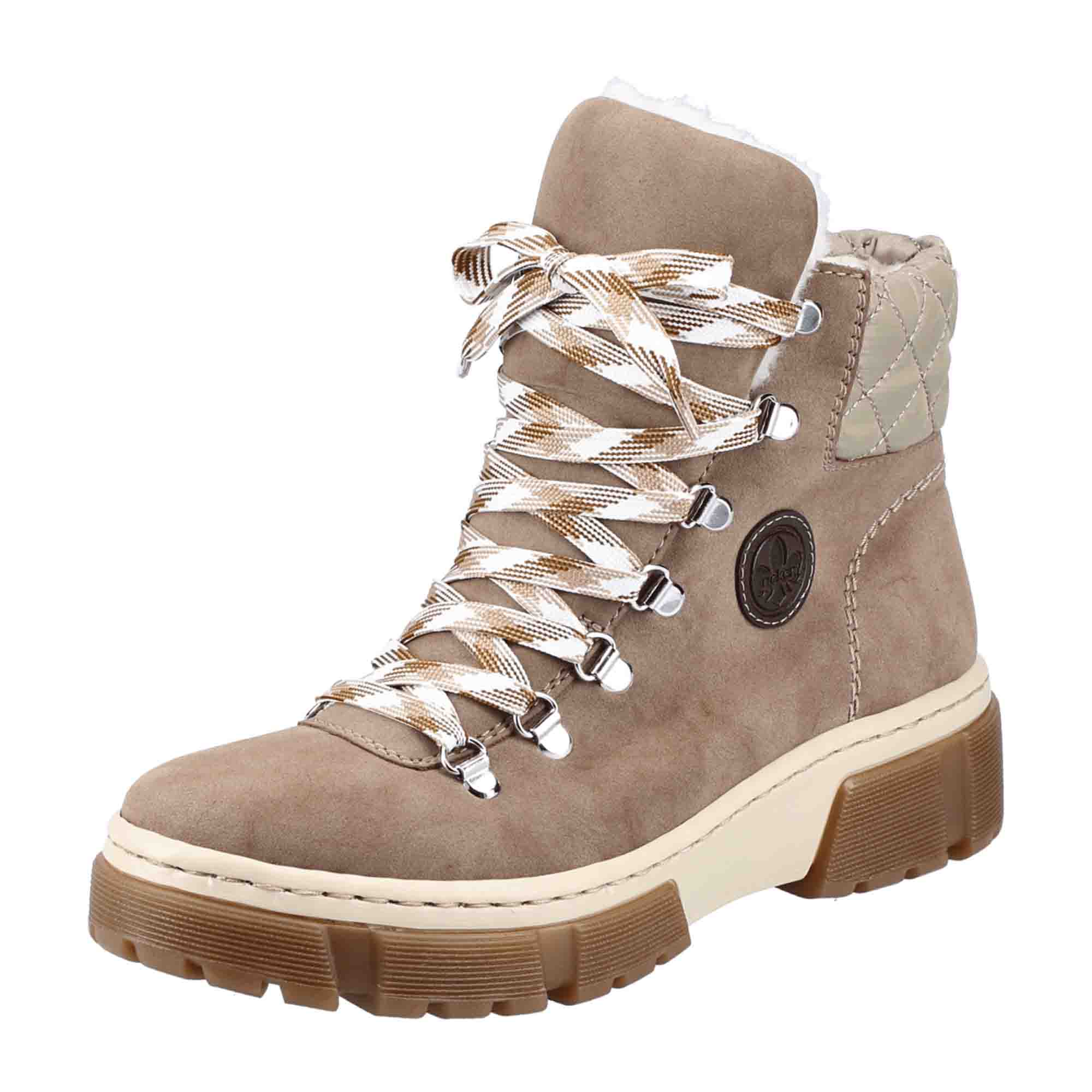 Rieker Beige Women's Lace-Up Ankle Boots with Warm Lining and Removable Insole