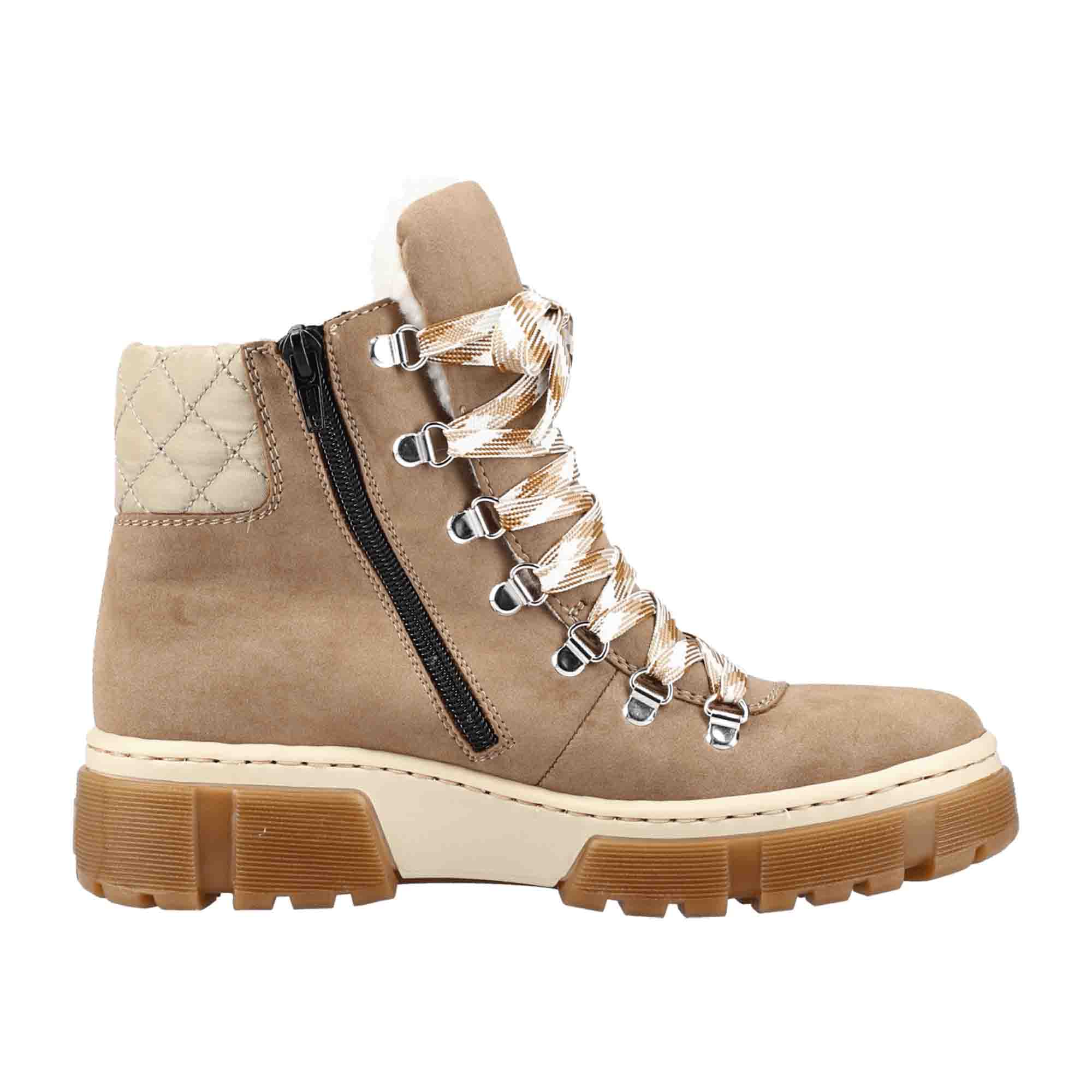 Rieker Beige Women's Lace-Up Ankle Boots with Warm Lining and Removable Insole