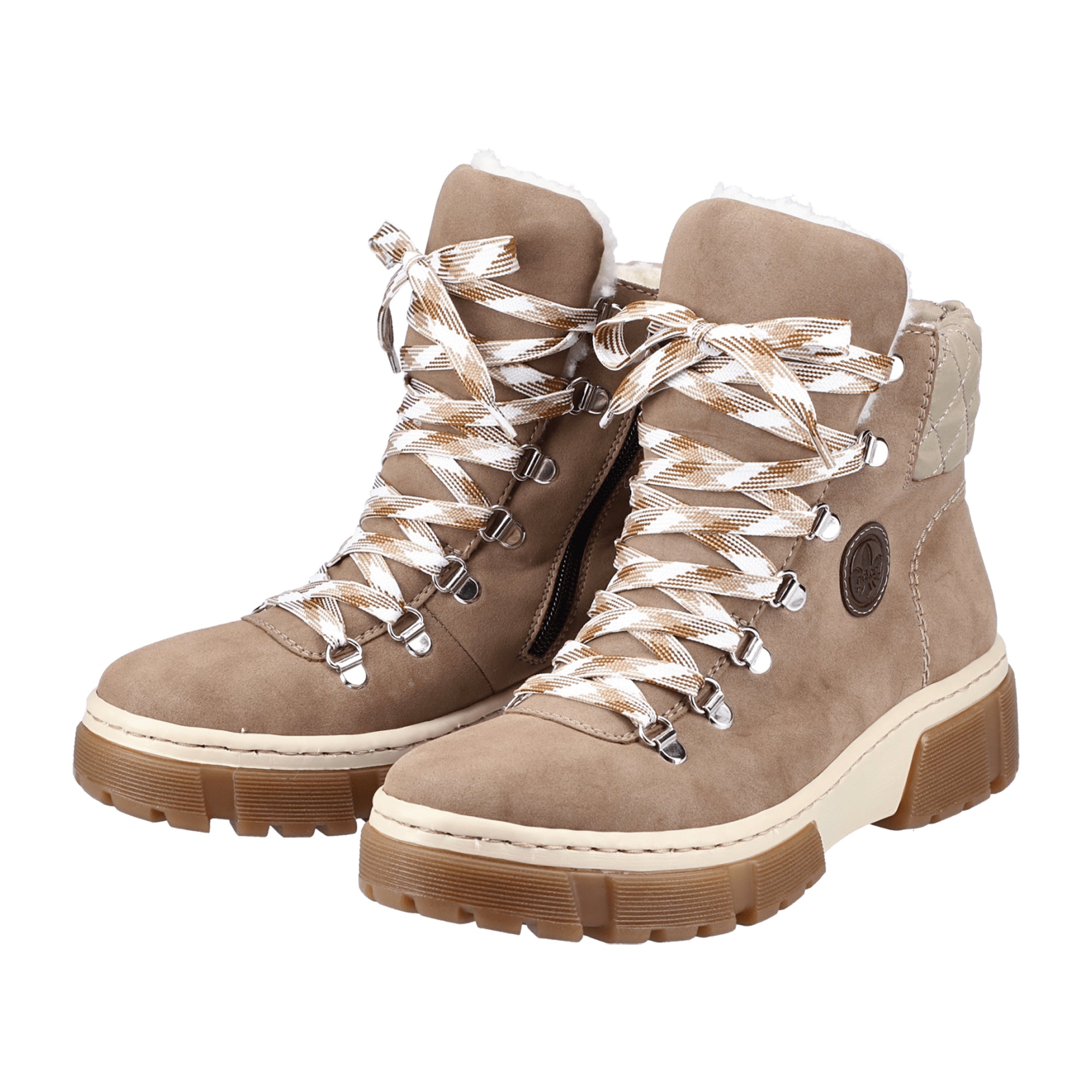 Rieker Beige Women's Lace-Up Ankle Boots with Warm Lining and Removable Insole