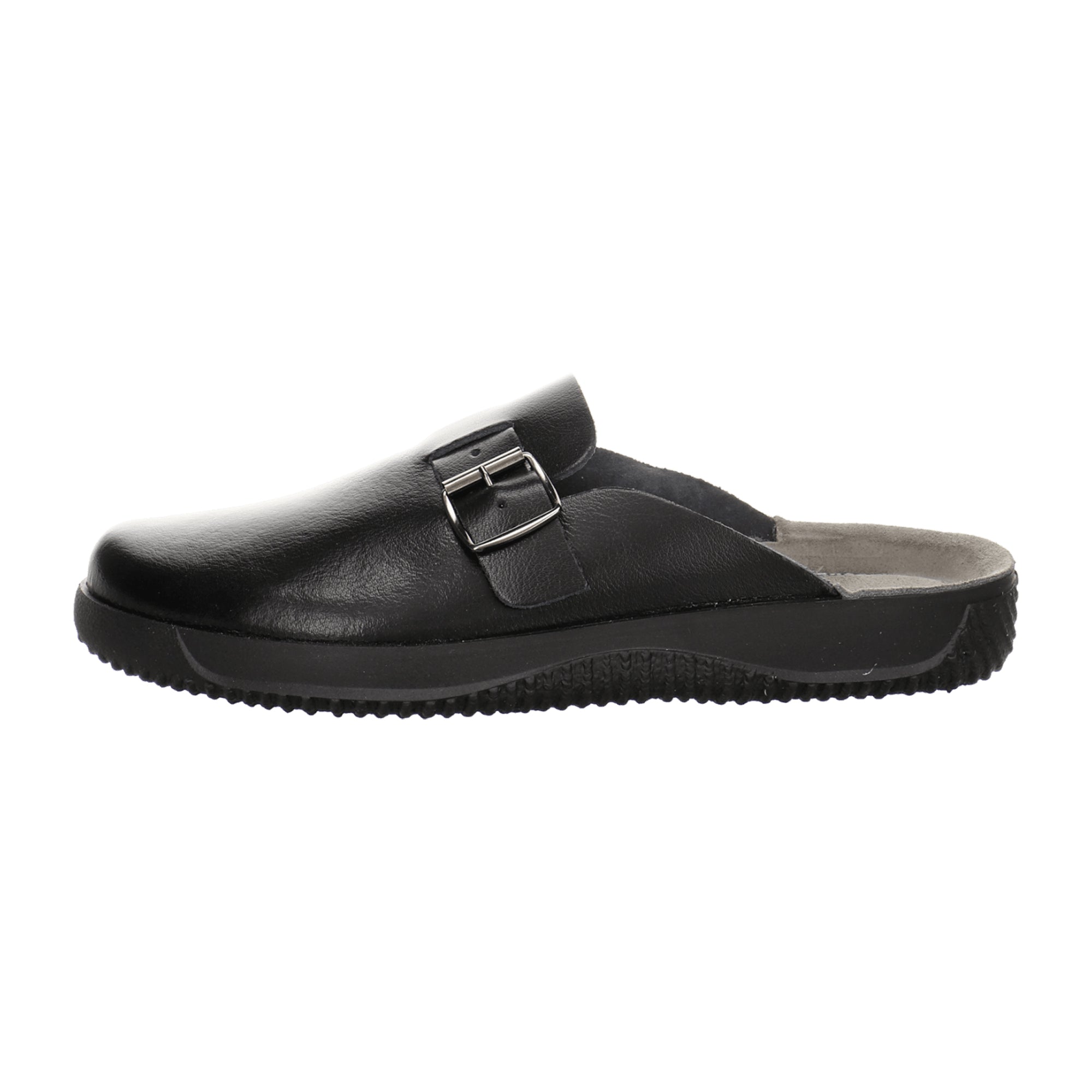 Rohde Men's Black Leather Clogs with Textile Lining and Flat Heel