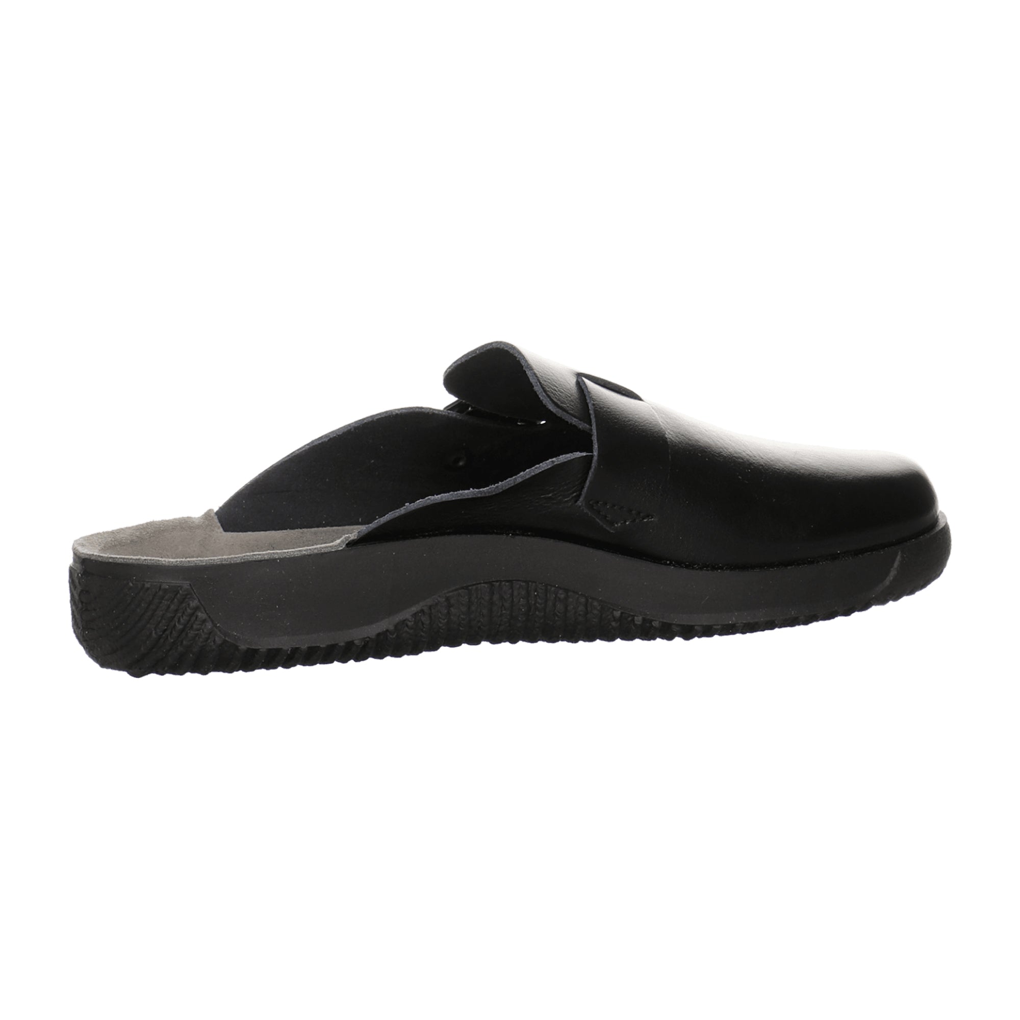 Rohde Men's Black Leather Clogs with Textile Lining and Flat Heel