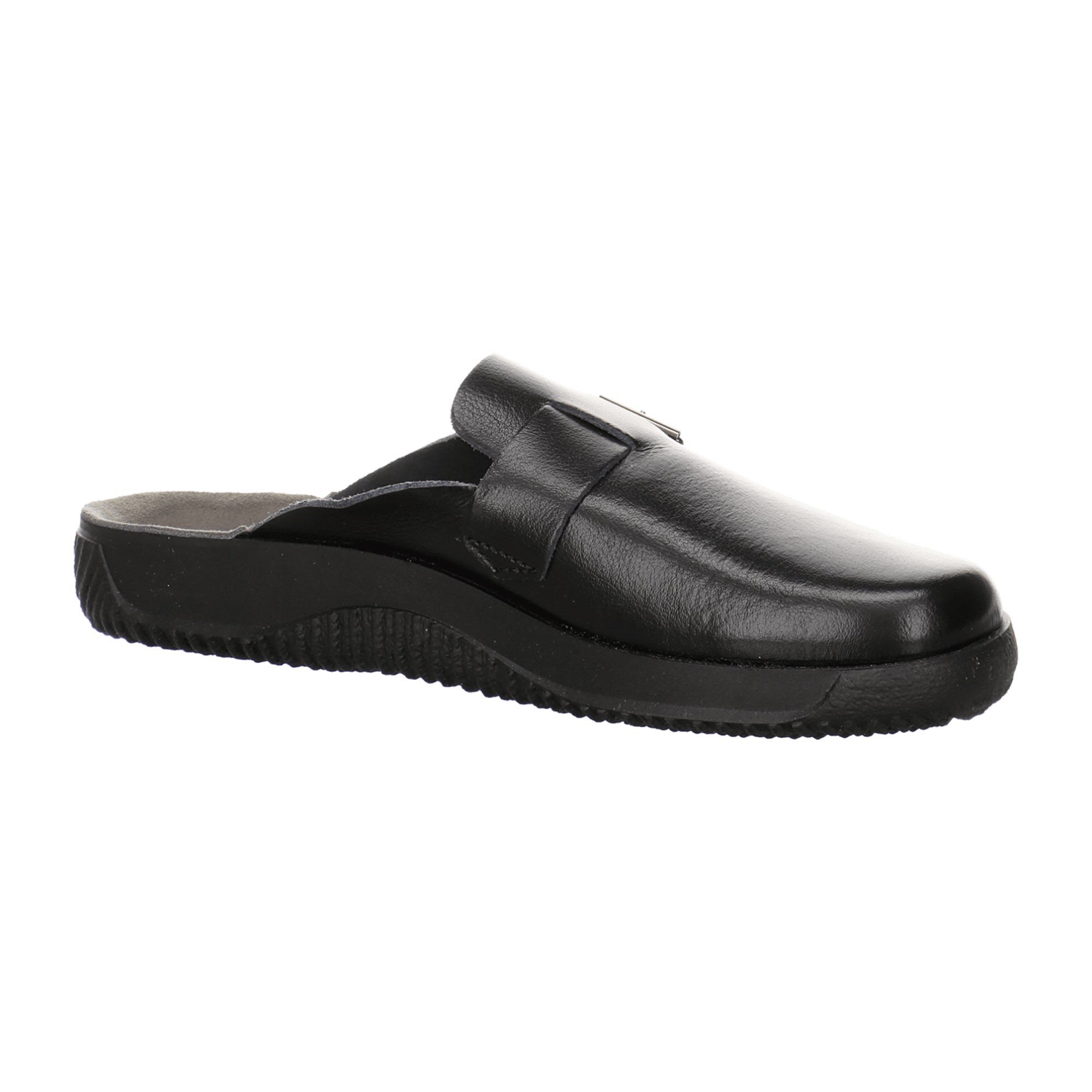 Rohde Men's Black Leather Clogs with Textile Lining and Flat Heel